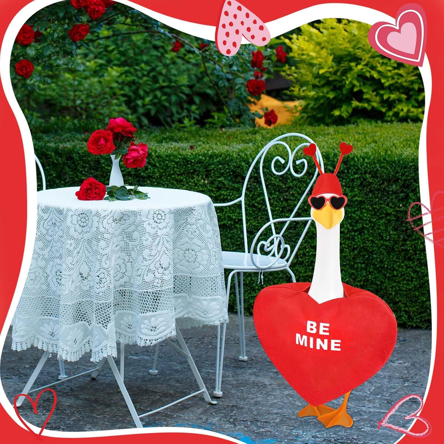 JcHrmers Valentine's Day Porch Goose Outfits Red Heart Goose Outfit Lawn Porch Goose Clothes Fits 23" Cement Plastic Goose Statue for Valentine Outdoor Garden Yard Patio Statue Art Decor (Red)