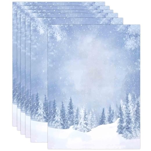 Gift Boutique Christmas Winter Stationery Paper Letterhead Sheets 100 Pack Holiday Snowy Trees Design For Writing Letters, Notes, Wedding Invitation Printing & Office Supplies 8.5" x 11"