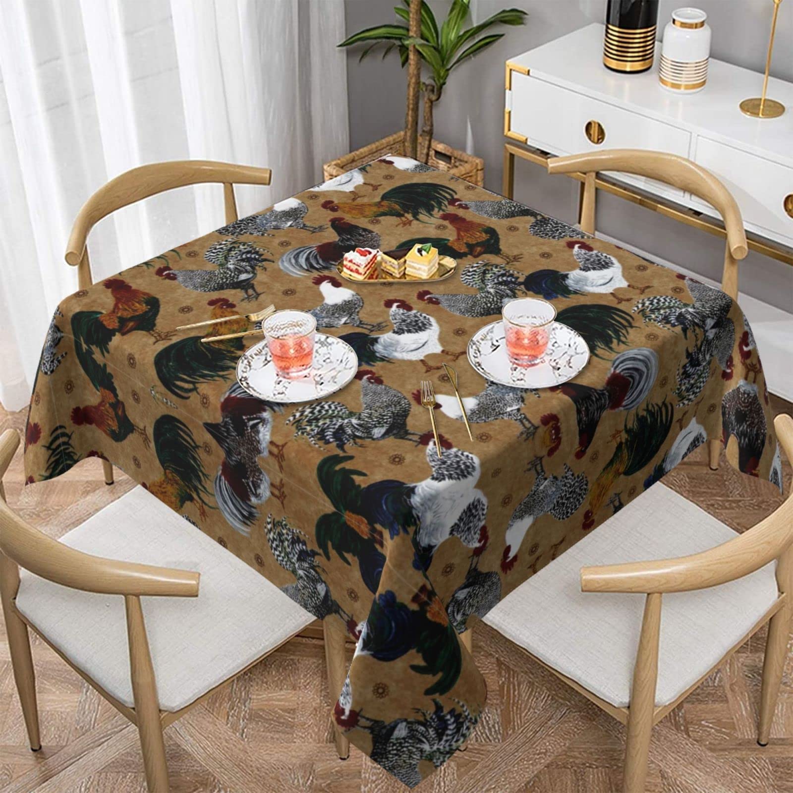 Lawenp Rooster Square Wrinkle-Free Table Cloth Cover Table Decorative for Wedding Dinning Party Banquet Tabletop