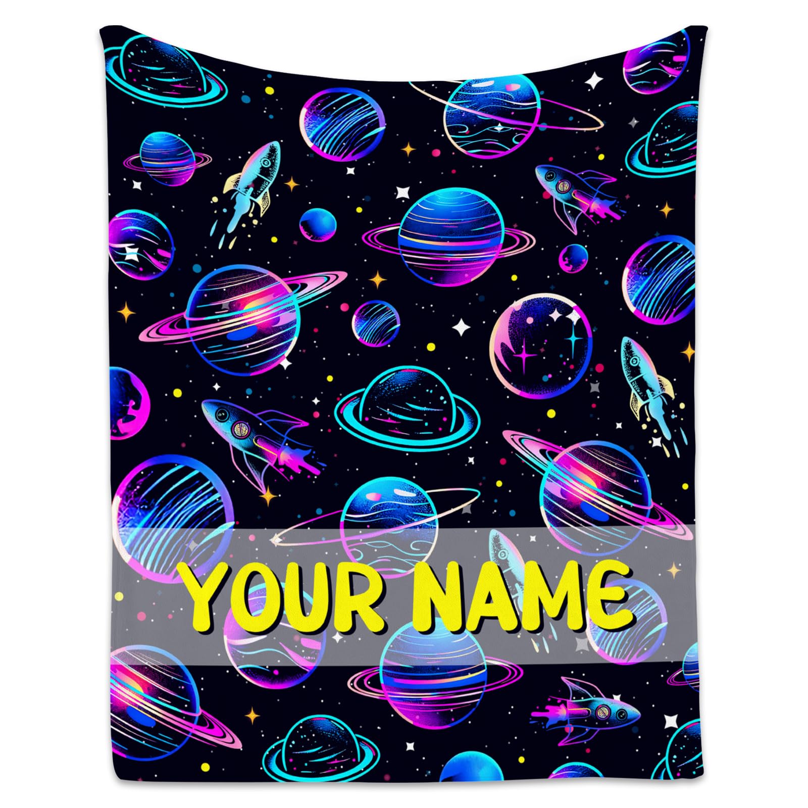 Personalized Blanket with Name for Boys, Custom Planet Blankets Gifts for Kids, Flannel Soft Throw for Boys Toddler, Planet Decorations for Room Couch