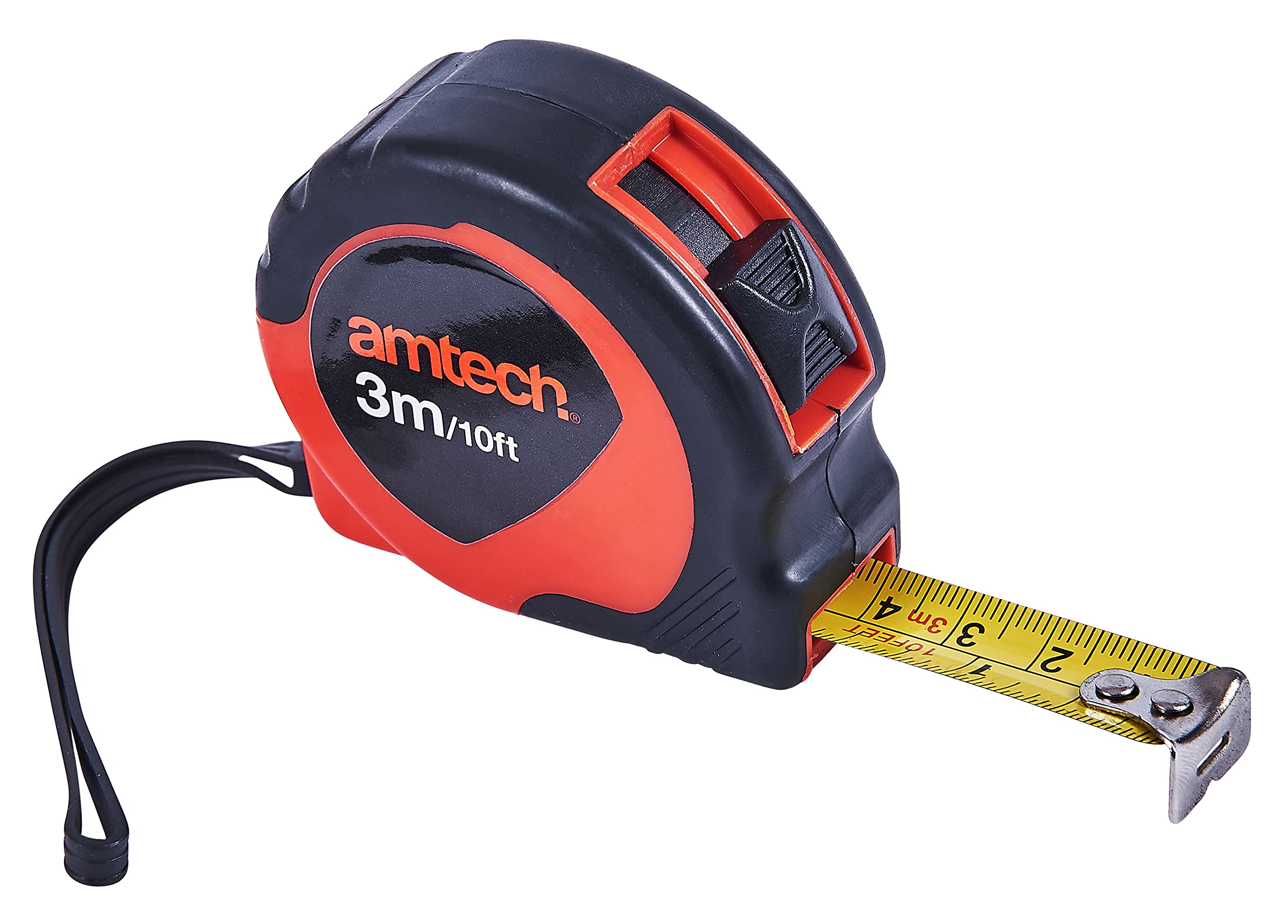Amtech Black & Red 3M Measuring Tape, 16Mm Blade With Auto Return And Slide Lock, Ideal For Accurate Diy, Carpentry And Home Measuring Tasks.