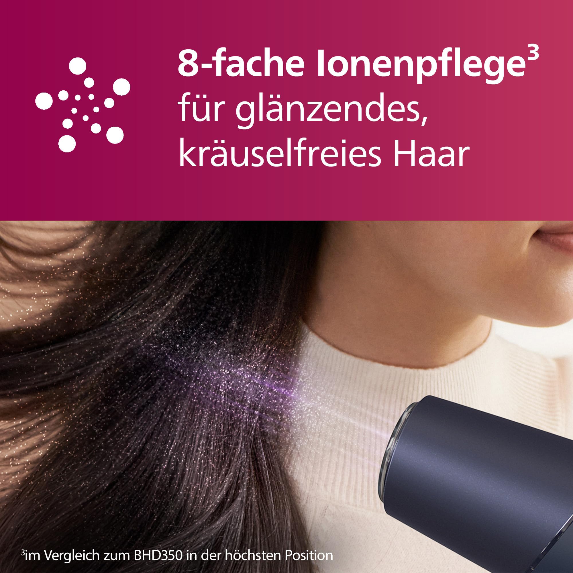 Philips Haartrockner 5000 Series, ThermoShield Technologie, Ionisierungsfunktion, 2.300 W, Metallic-Blau, mit 9-mm- und 11-mm-Stylingdüse, Volumendiffusor, BHD510/20