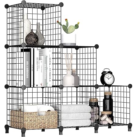 Wire Cube Storage Organizer, 6-Cube Metal Wire C Grids Storage Bins Shelf, Modular Closet Organizer Shelves, Shelving Units Cabinet for Bedroom, Office, Home 36.6”L × 12.2”W × 37.4”H Black