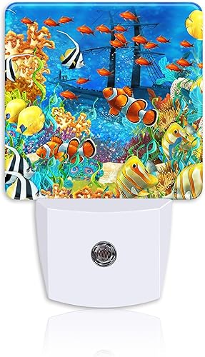 Luz nocturna para niños, niñas, niños, peces submarinos, coral, luz nocturna LED enchufable a la pared con sensor de atardecer a amanecer para