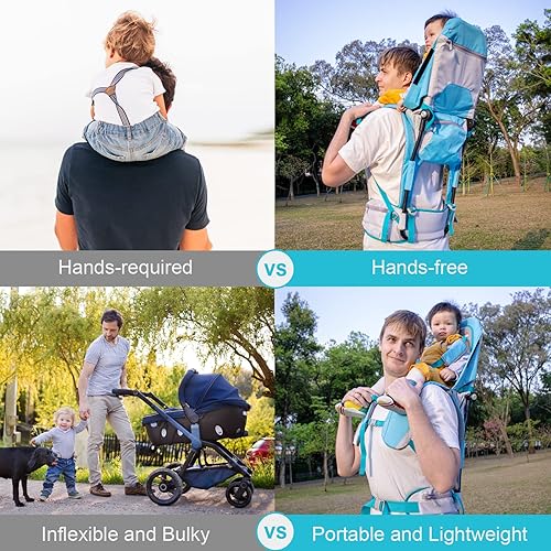 Miniatura 5 de Mochila de senderismo para bebés con cubierta para lluvia, respaldo seguro y asiento ergonómico para niños pequeños, soporta hasta 40 libras, de 6