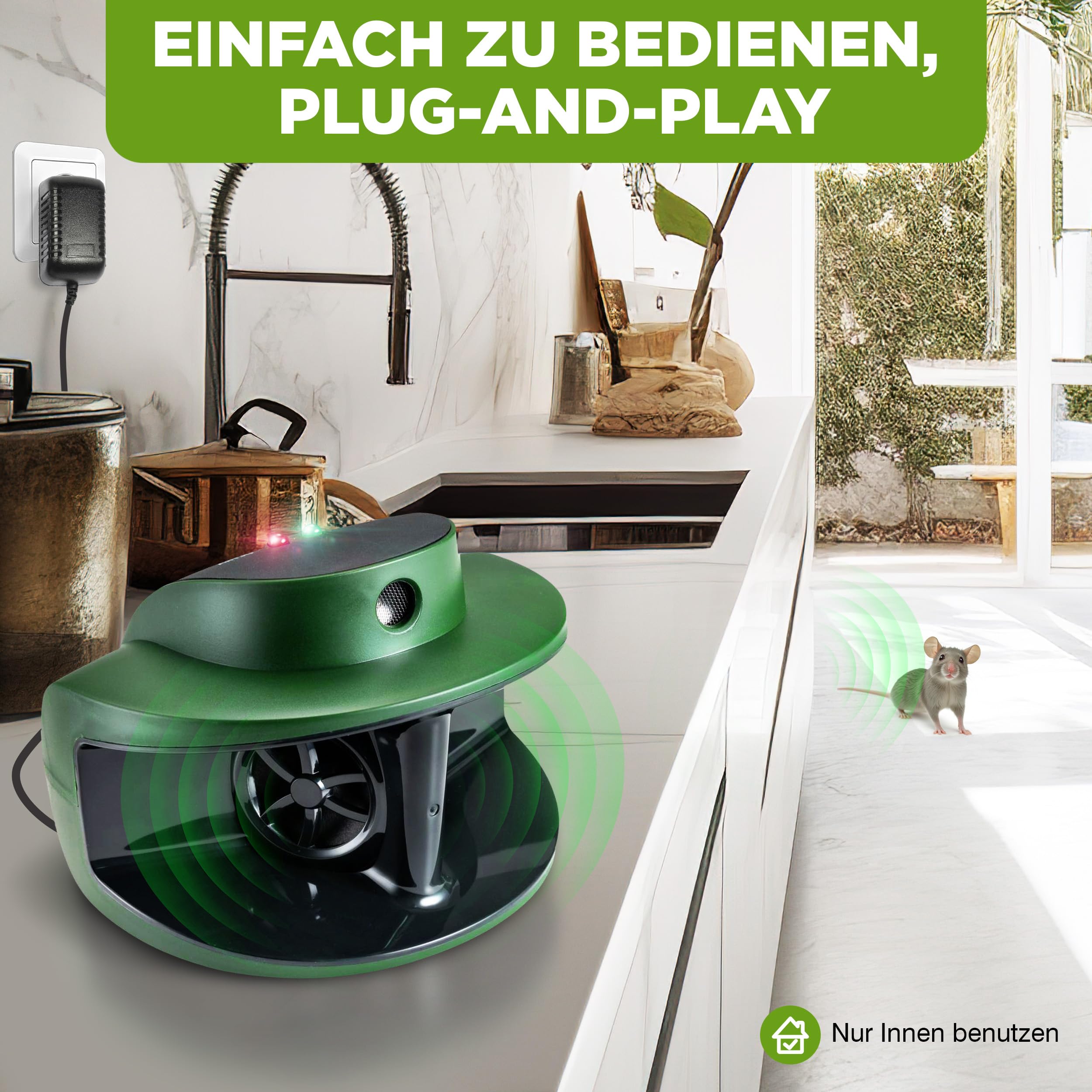 ISOTRONIC Ultraschall Mäuseabwehr zum Mäuse, Ratten, Kakerlaken & Waschbären vertreiben – Schädlingsvertreiber für Haus, Keller & Garten – Mäuseschreck ohne Gift – 40m² Wirkungsbereich (2 Stück)