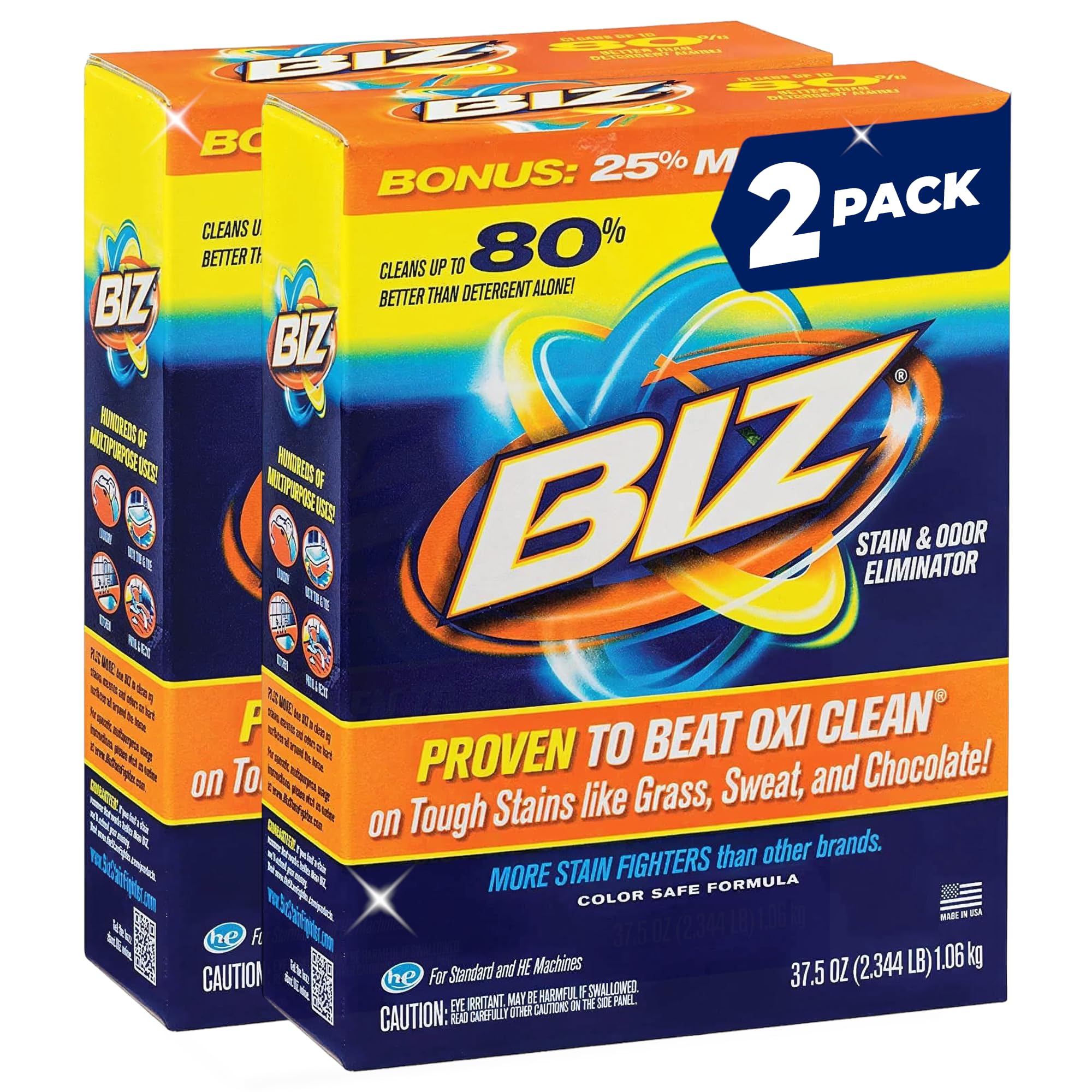 Biz Laundry Detergent Powder, Stain and Odor Eliminator for Tough Stains Like Grass Sweat and Chocolate, Powder Laundry Detergent with 4 Stain