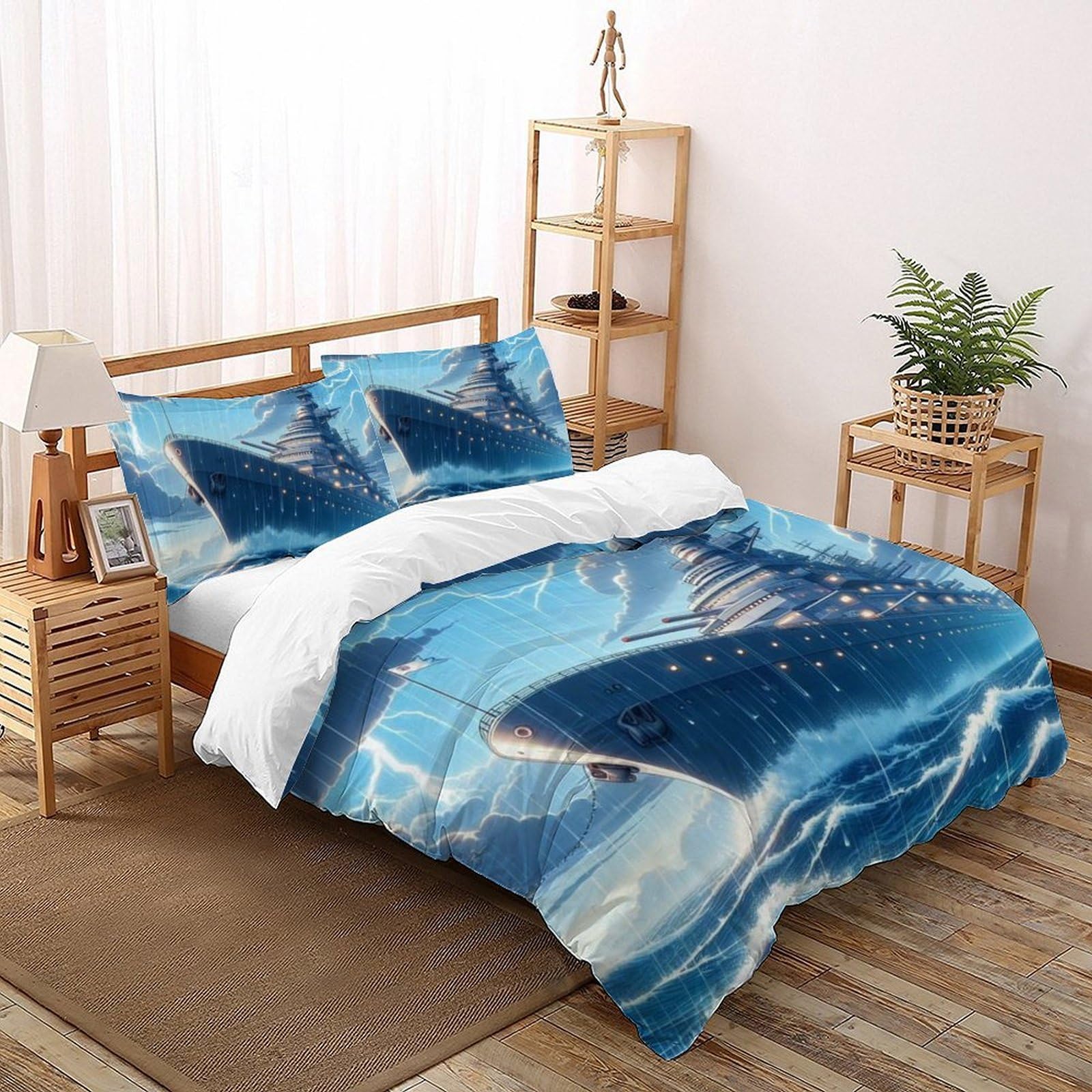 Parure housse de couette porte-avions 3D pour lit double d'enfant