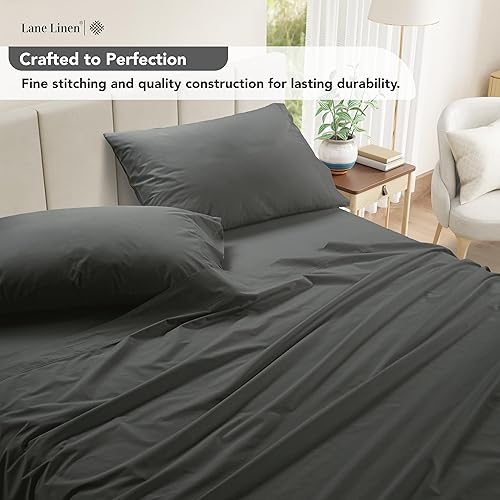 Miniatura 3 de LANE LINEN Juego de sábanas King 100% algodón de fibra larga, sábanas King prelavadas en tejido percal clásico, comodidad de lujo diaria para un