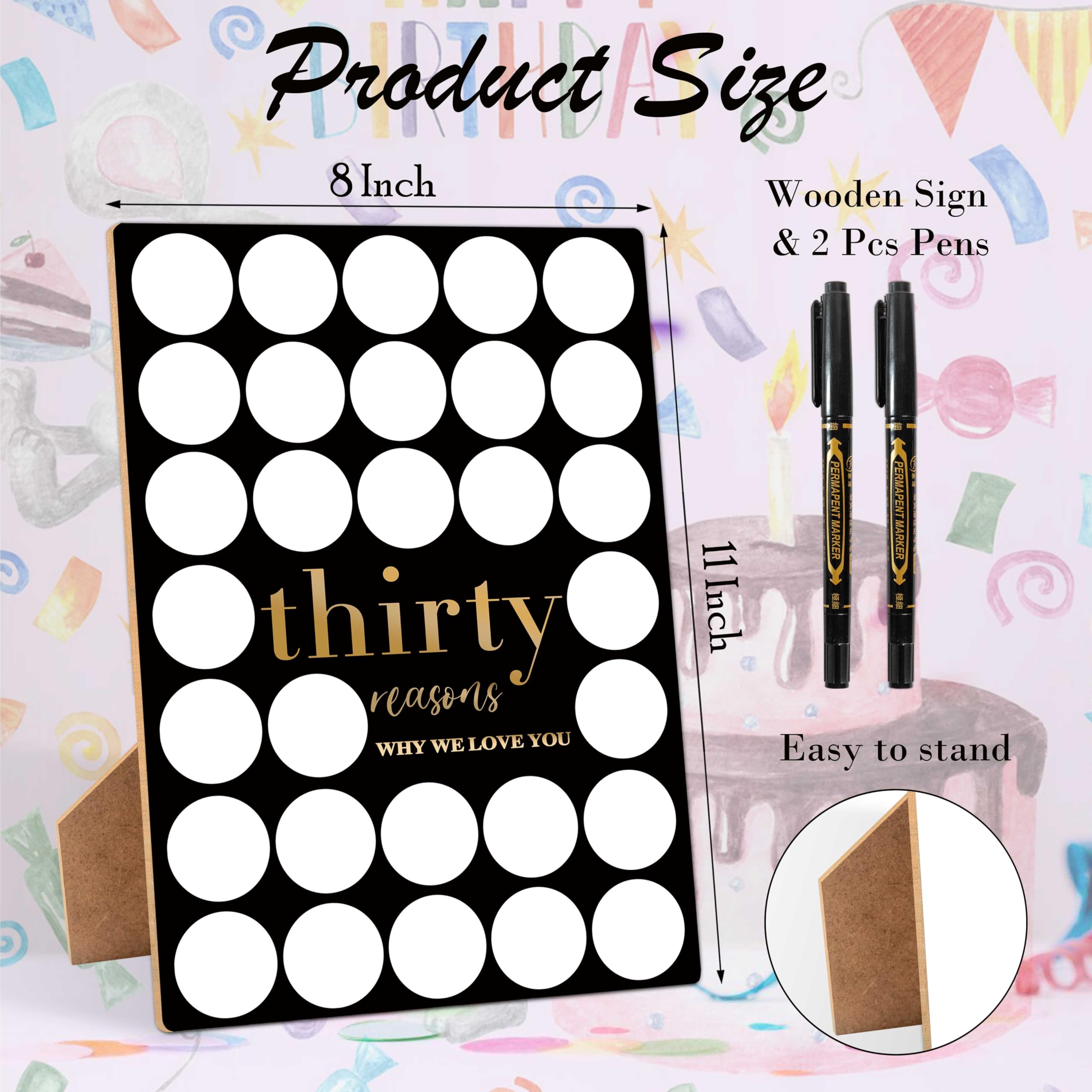 30 Reasons Why We Love You Guest Book Alternative, 30th Birthday Party Signing Wooden Board 8x11 Inch with Pen, Birthday Favor Supplies Decorations Gift Sign, 30 Years Old Gifts for Him & Her-19