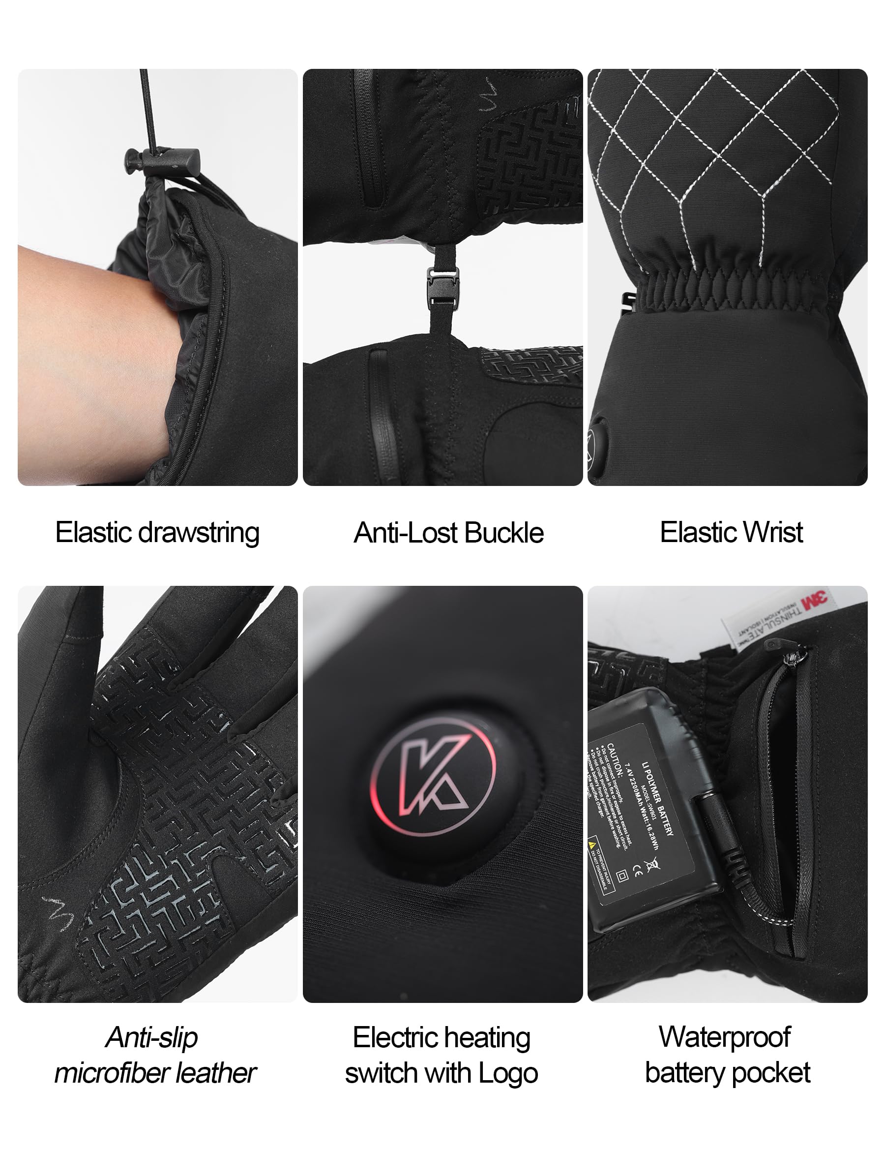 KUTOOK Beheizbare Handschuhe Herren Damen Elektrische Heizhandschuhe mit 3M Thinsulate Wasserdicht Winddicht Winterhandschuhe mit Touchscreen Reflektierend für Ski Wandern Motorrad