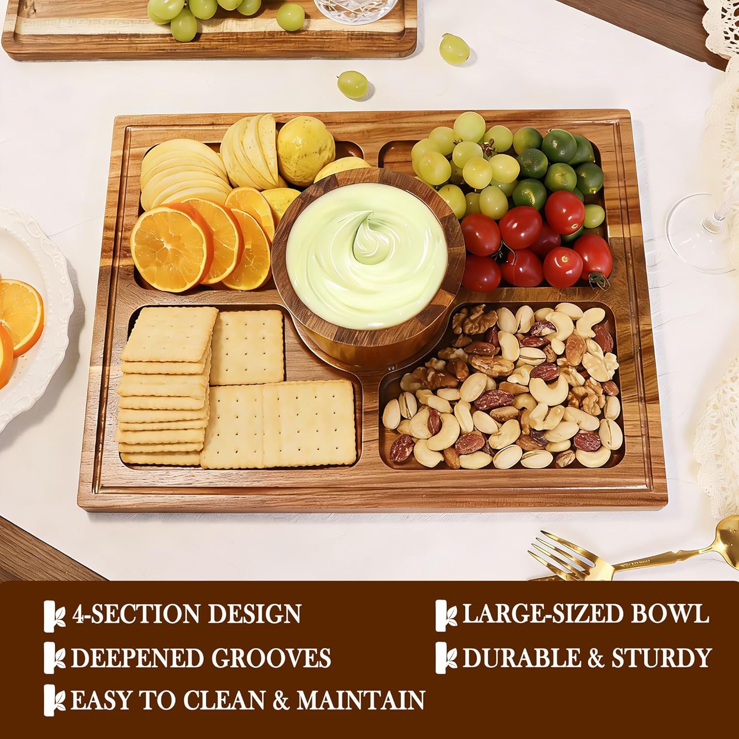 17" Rectangular Acacia Wood Cake Stand with Acrylic Lid, 2-in-1 Dessert Display & Charcuterie Board Serving Tray for Cheese Fruit Cupcake Party Wedding
