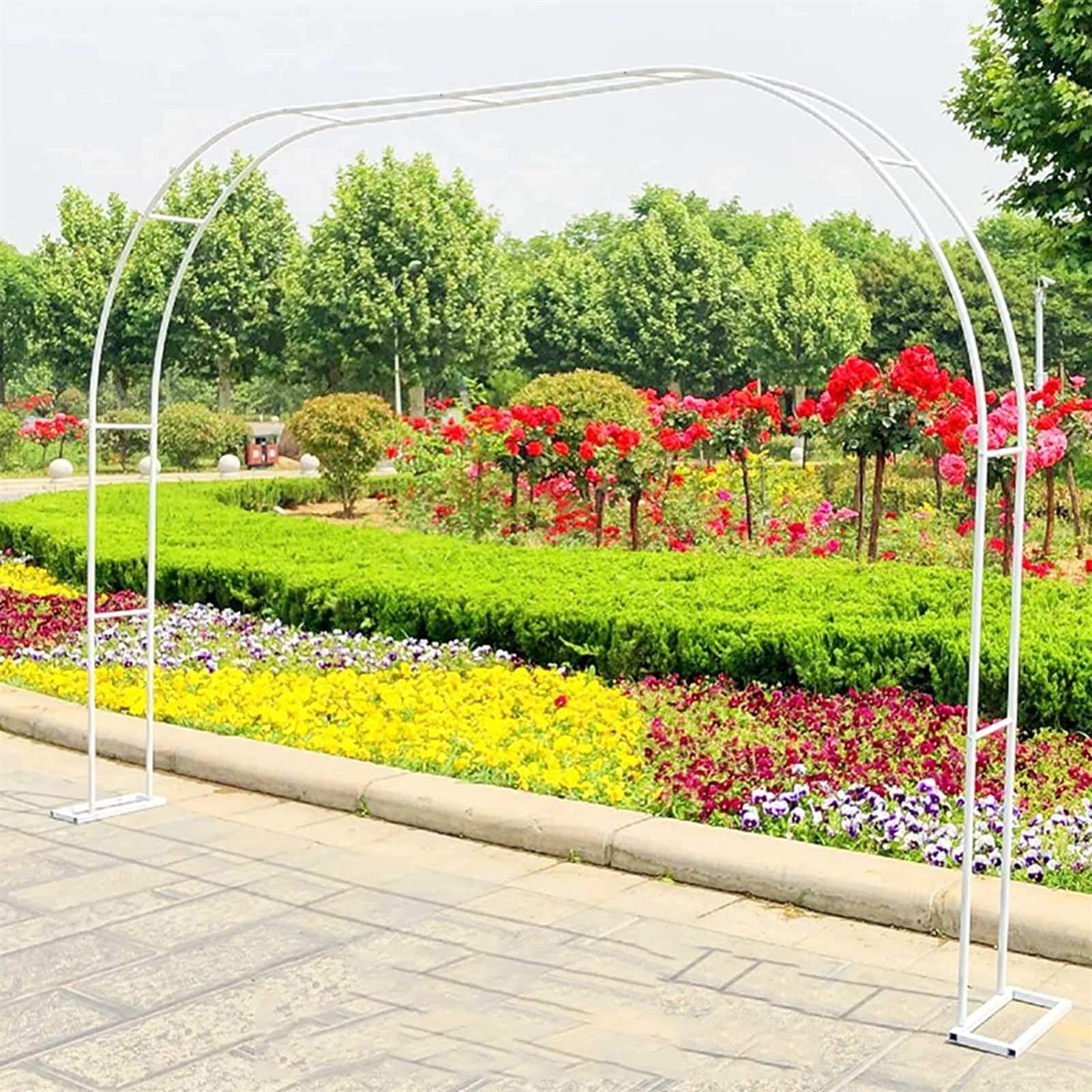 Metalowa altana ogrodowa, łuk ślubny, do roślin pnących, elegancka biała altana do róż i winorośli, dekoracje zewnętrzne na wesela i imprezy, 3,5 x 2,2 m