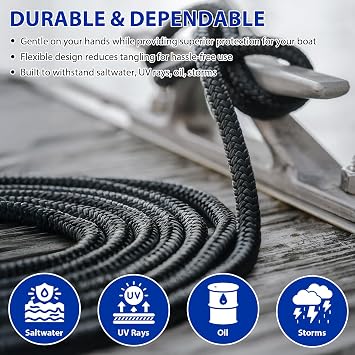 1/2 x 15ft Dock Lines and 5/8 x 15ft Fender Lines Set Marine Grade Double Braided Nylon Rope 4 Pack with 12 Loop and 4 Pack with 15 Loop for Boats Docking
