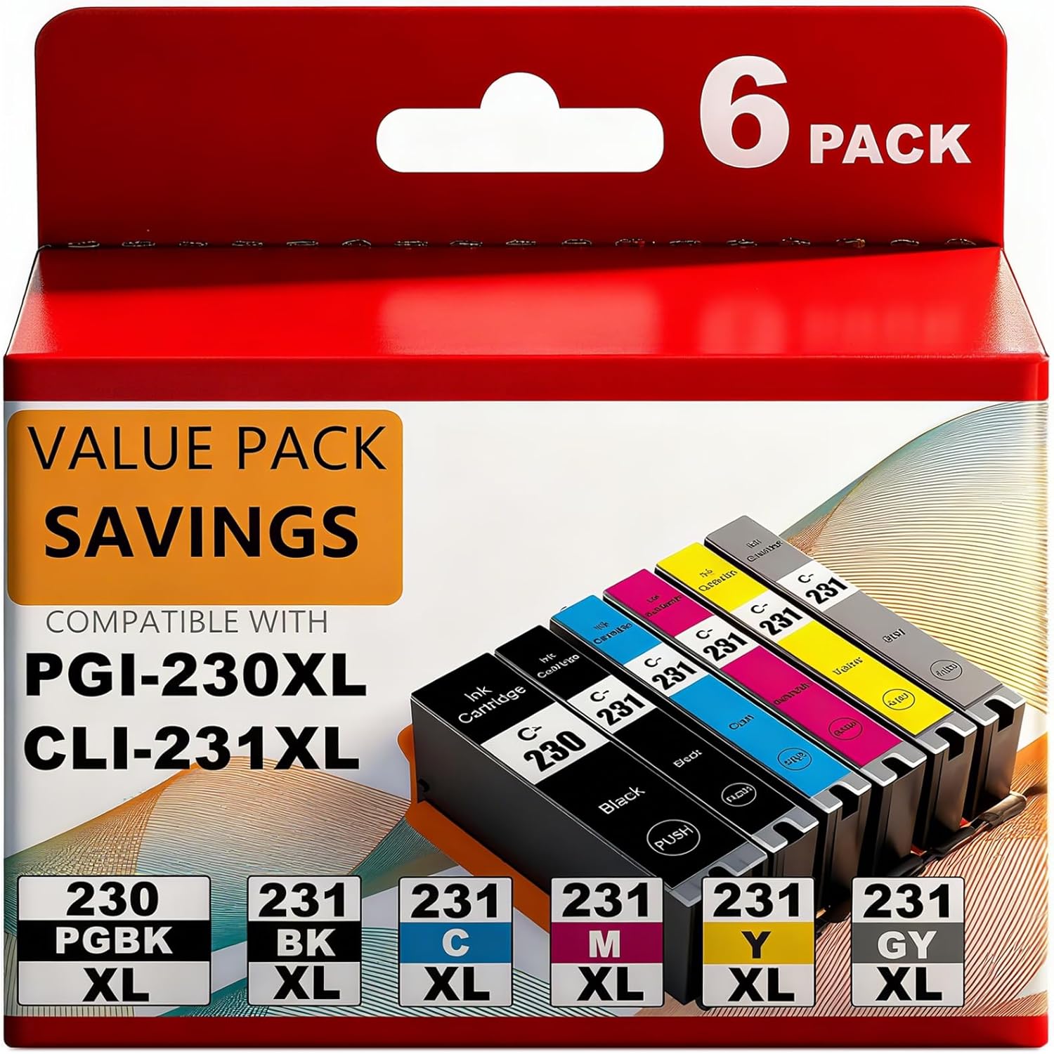 PGI-230XL CLI-231XL Ink Cartridge High Yield 6 Combo Pack Compatible with Canon 230 231 Ink Cartridges to use for PIXMA TS8820 Inkjet Printer (PGBK/Black/Cyan/Magenta/Yellow/Gray Ink Tanks)