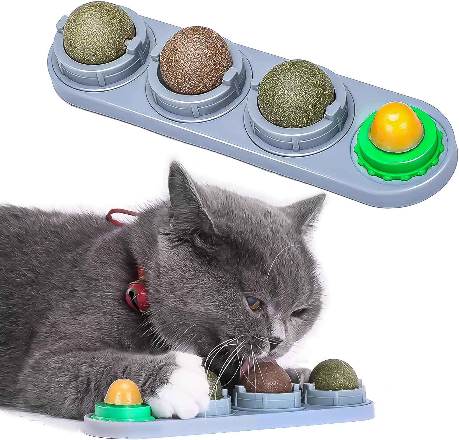 Catnip Ball Toy for Cat Licking, Catnip Wall Ball Cat Toys, 4 in 1 Catnip Balls Edible Kitty Toys for Cats Lick, Safe Healthy Kitten Chew Toys, Teeth Cleaning Dental Cat Ball Toy, Cat Wall Treats