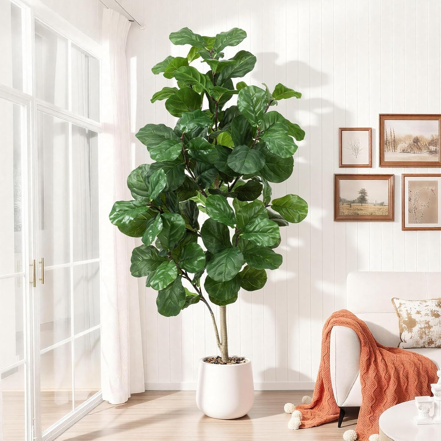 faux fiddle leaf fig tree 6ft tall indoor fake tree in white pot with 106 leaves artificial ficus lyrata house plant for indoor home office bedroom living room decor perfect housewarming gift 1 6ft
