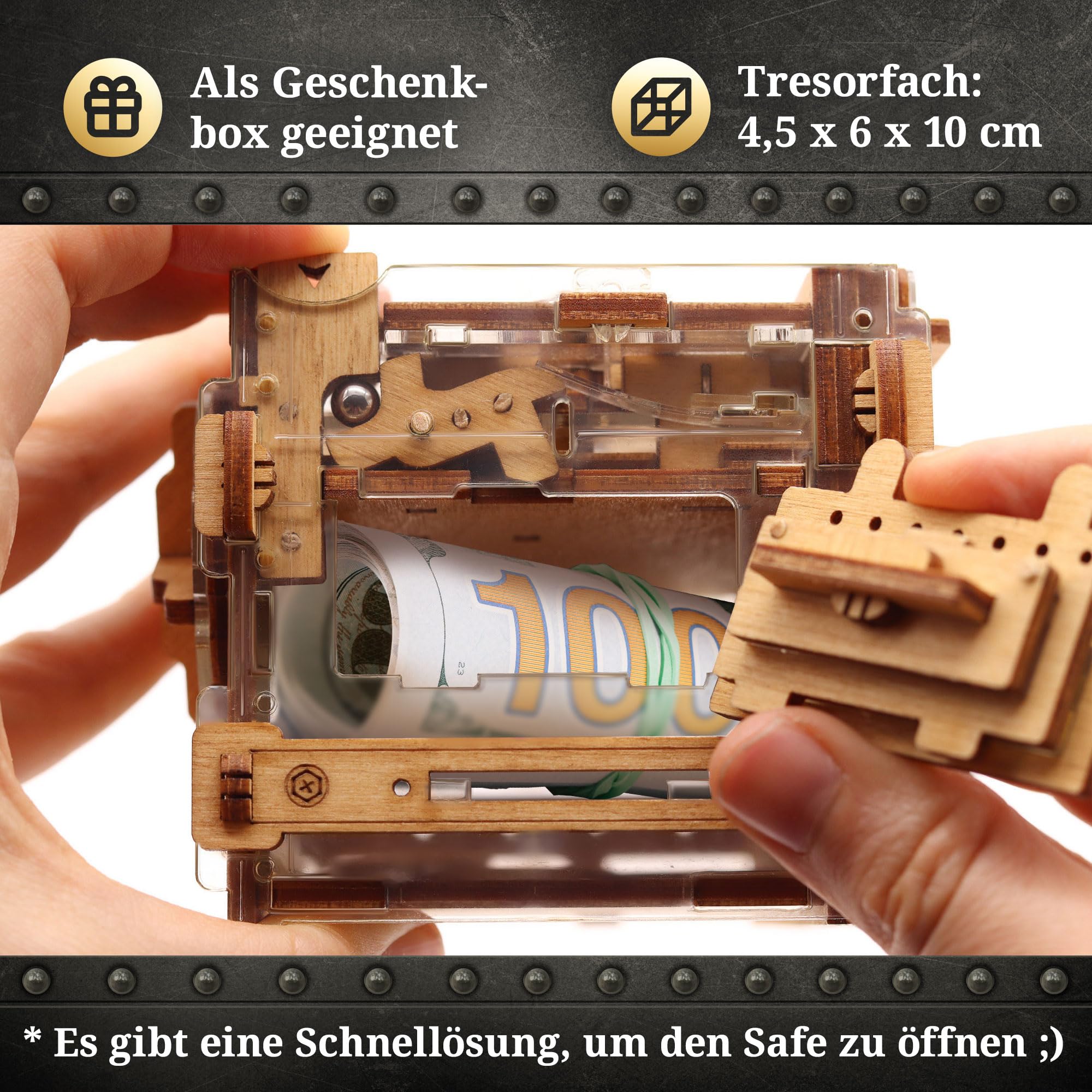 iDventure Amazeing Safe - Murmelbahn Spardose Puzzlebox - Escape Room Spiel - Geschenkbox - Schatztruhe - 3D Holzpuzzle - Sequenzielle Puzzles Rätselbox Erwachsene - Geldgeschenk - Männer Geschenk