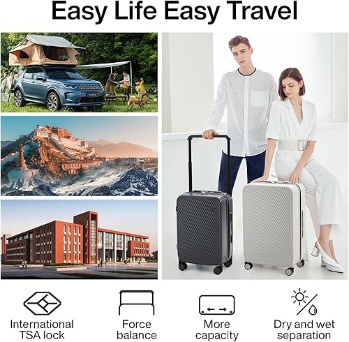 Miniatura 2 de mixi Equipaje de mano aprobado por aerolíneas, equipaje ligero con asa ancha, maleta rígida de policarbonato con ruedas giratorias y bloqueo TSA,