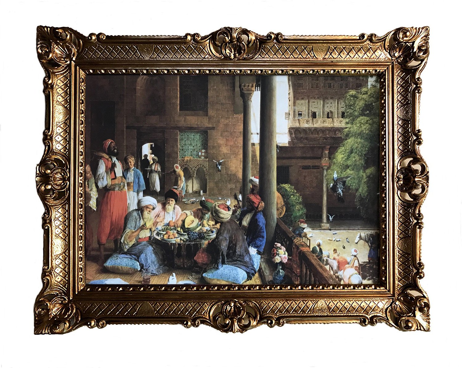Made in Italy Gemälde SOHBAT am Basar Orient Oriental orientalische bilder Bild mit Rahmen Wandbild 90x70cm Kunstdrucke und Gemälde Retro Repro Antik für Cafe Bar Home Büro Praxis 58B