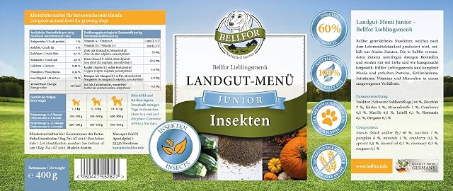 Bellfor Landgut-Menu Junior - Comida para Cachorros húmeda, hipoalergénica con Insectos, Saludable…