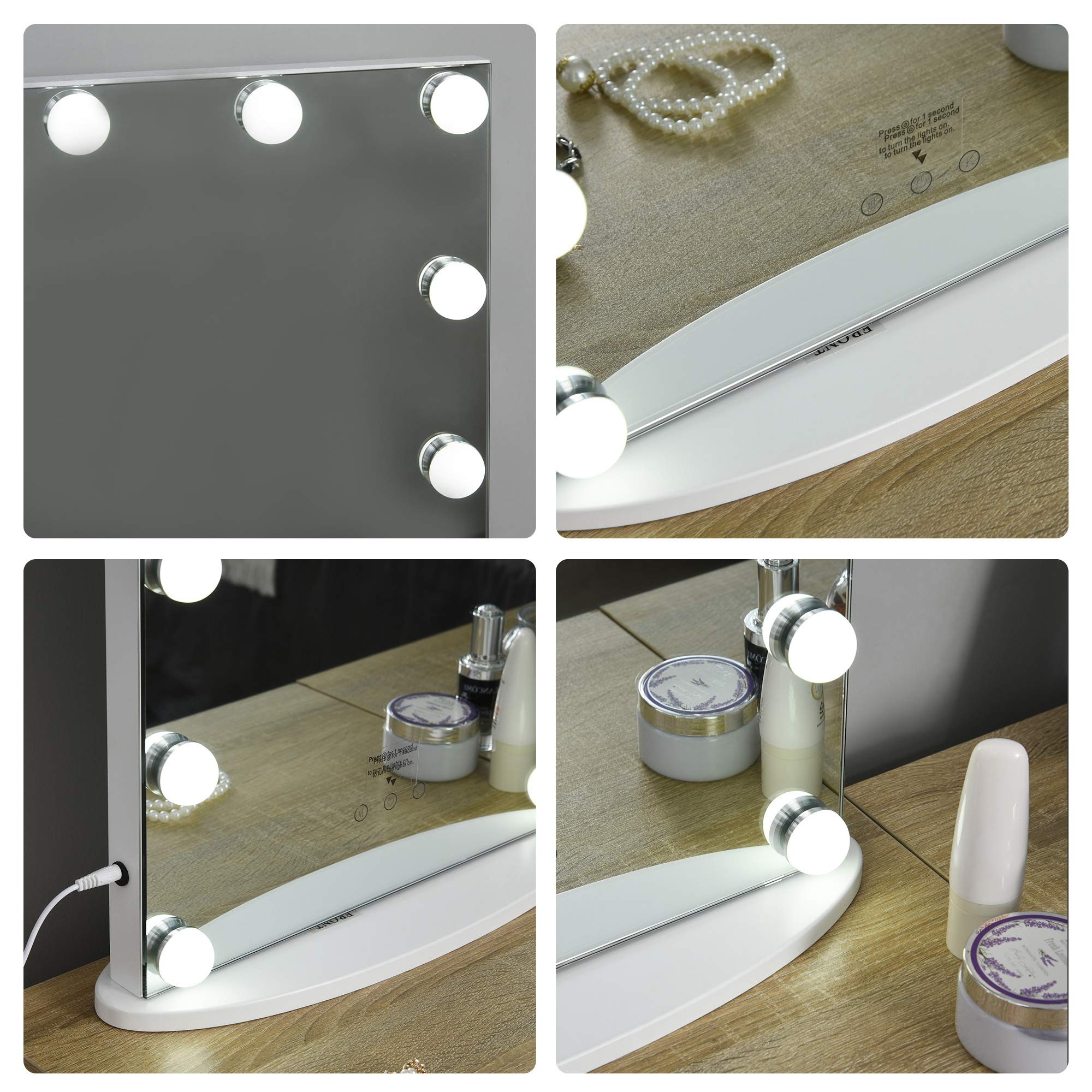 HOMCOM Miroir Maquillage Hollywood Lumineux LED intensité réglable pour Coiffeuse dim. 41L x 13P x 51H