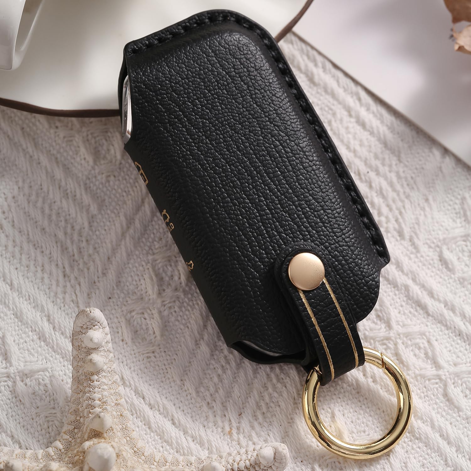 Genuine Leather Key Fob Cover Case for Kia Sportage Seltos 2021-2025, Telluride 2021-2022, Sorento Niro 2021-2023, K5 EV6 2021-2024 Key Holder (Black)
