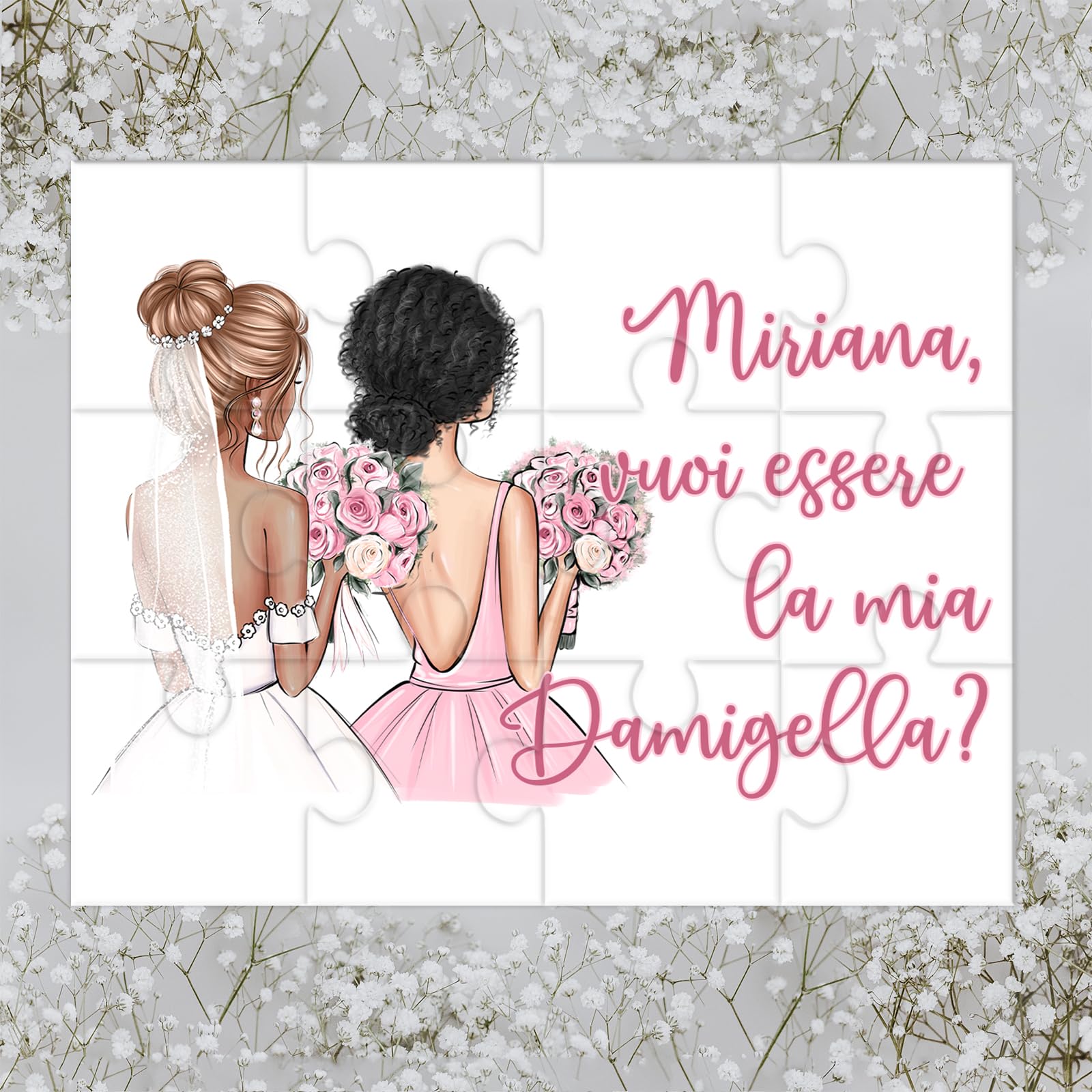 Piccolo Puzzle Biglietto Personalizzato – "Vuoi Essere la Mia Damigella o Testimone?" – Idea Regalo Nozze, Matrimonio – Disegno a Scelta, Alta Qualità