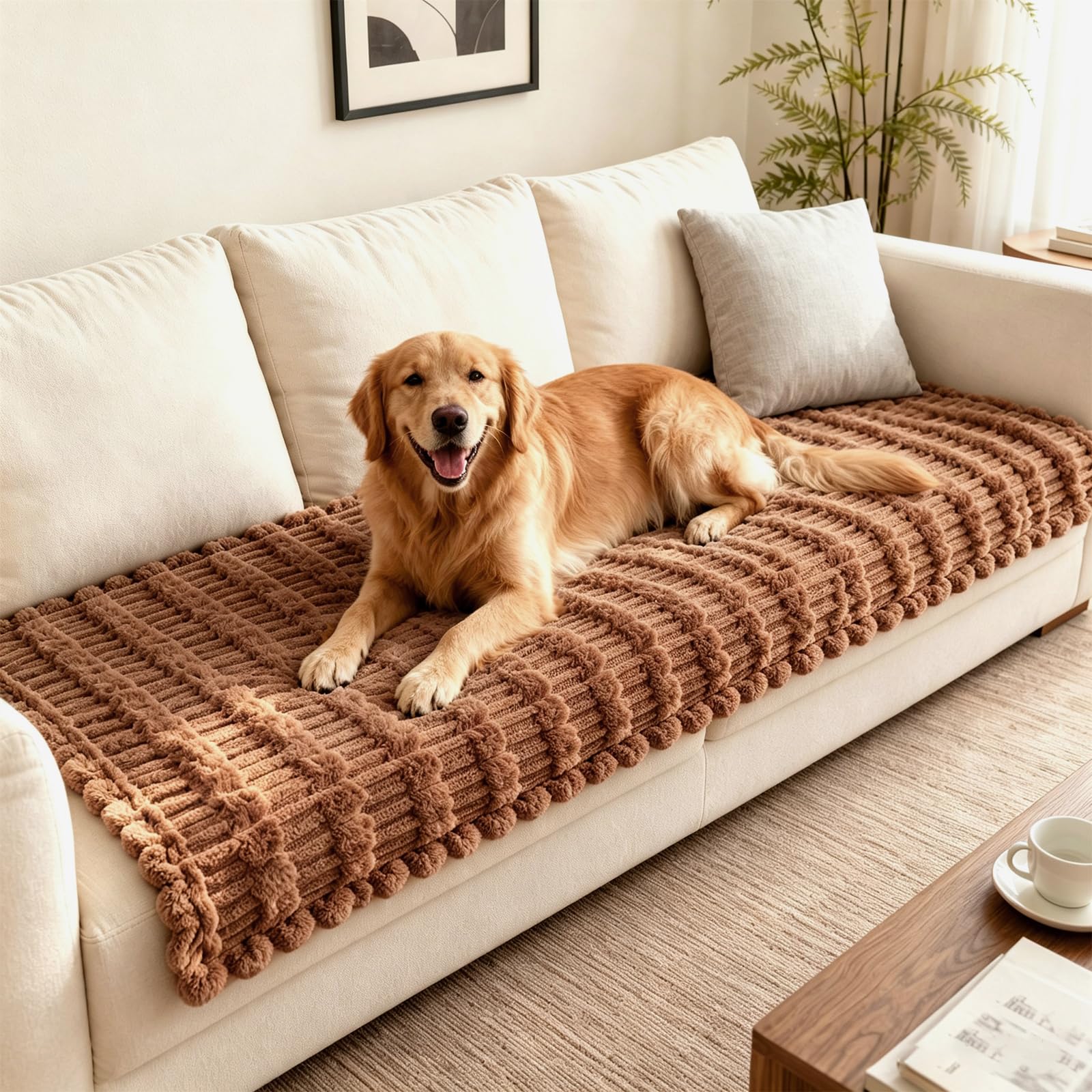 Hiiksolo Waterproof Sofa Cover for Dogs Thick Pet Sofa Protector Non Slip Washable, Couch Cover Furniture Protector for Living Room Khaki, 70x180cm