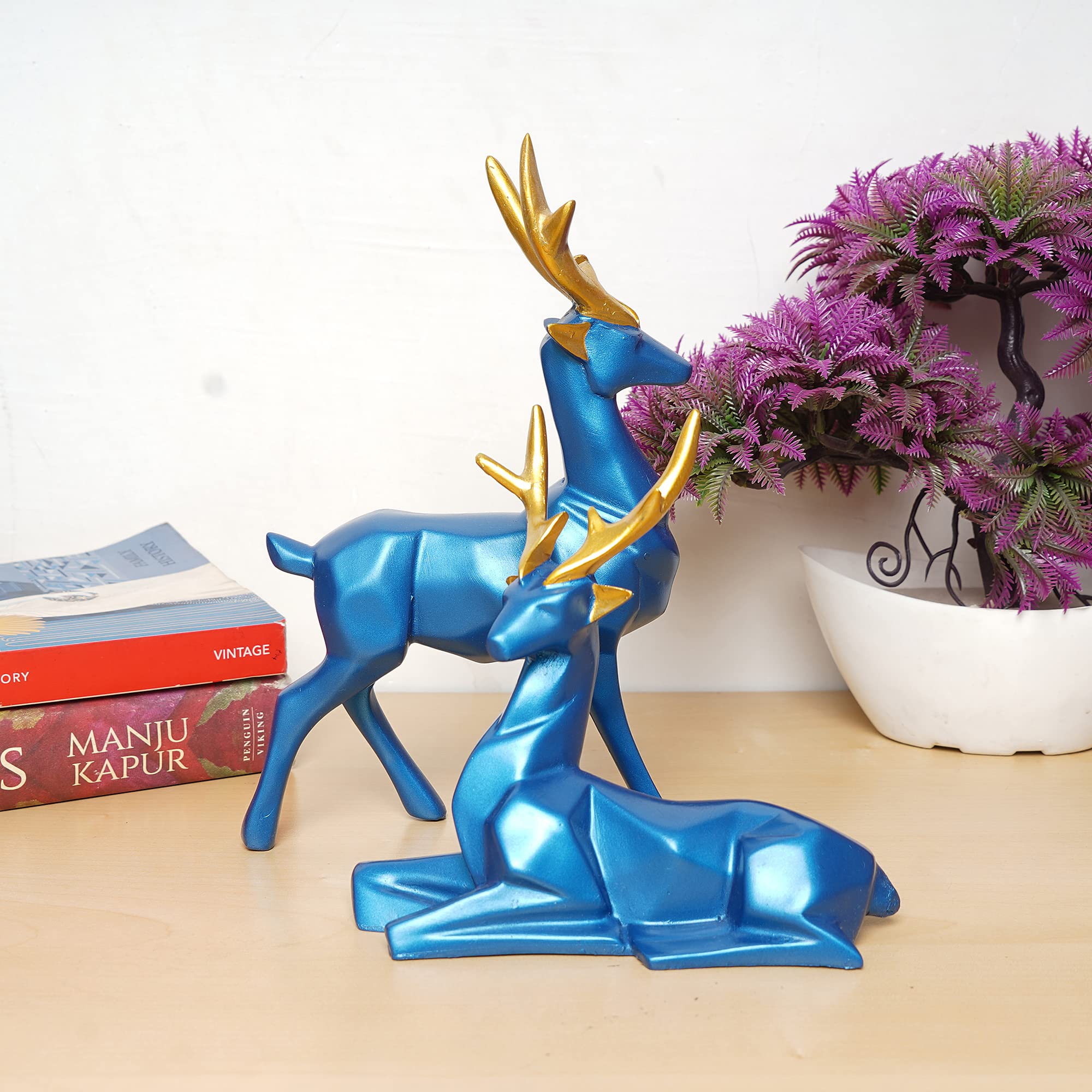 zart Deer Showpiece for Home Decor Showpiece | Hiran Statue for Home Decorative Item & Office Table Decor Showpiece (Set of 2) (Blue)
