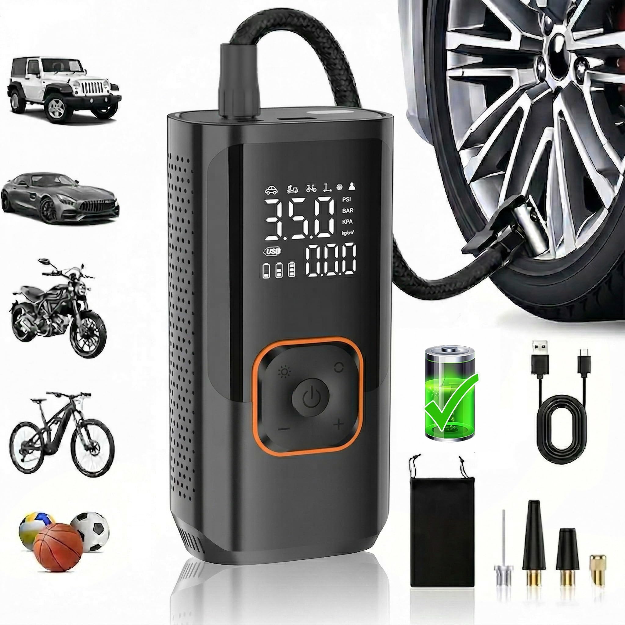 Inflador Ruedas Coche Inflador de neumáticos portátil, compresor de Aire, Bomba de Aire inalámbrica de 150PSI con manómetro Digital y luz LED Compresores de Aire portátiles