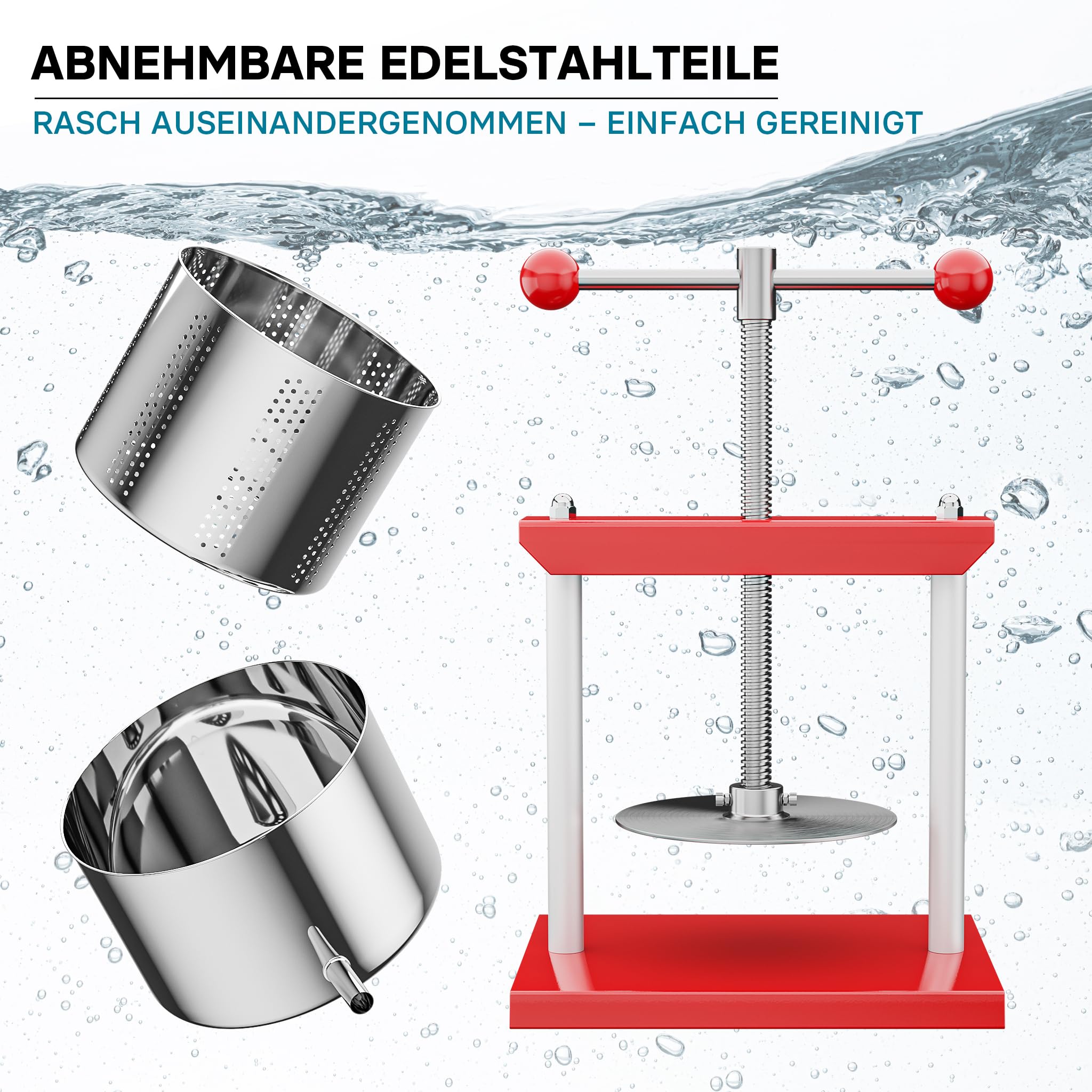 Wiltec Obstpresse 3L Weinpresse aus Stahl Edelstahlkorb Fruchtpresse mit 2-armigen Drehgriff Saftpresse Beerenpresse