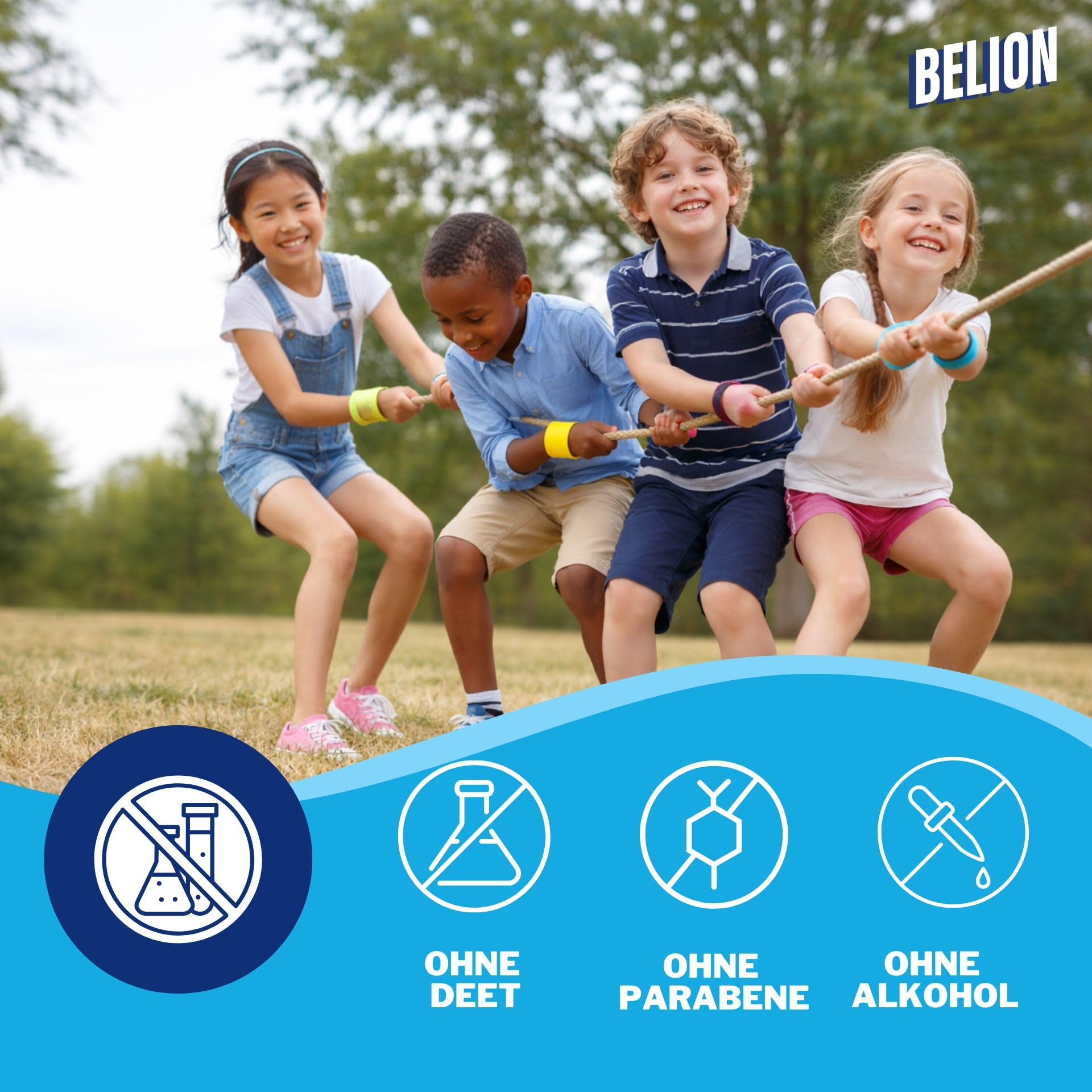 BELION Mückenschutz Armband | Mückenarmband Kinder & Erwachsene | 10er Set mit 90 Mückenpflaster | Anti-Mücken-Armband für Outdoor, Camping, Reisen & Urlaub