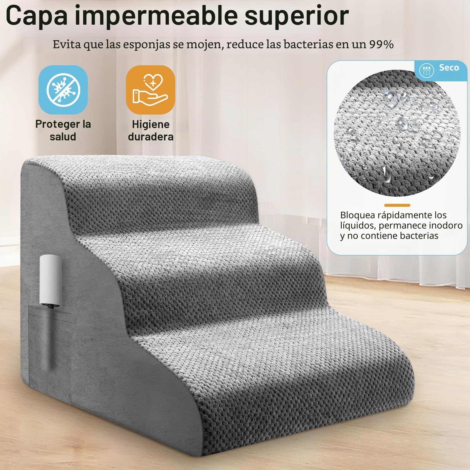 Escalera para perros de 3 niveles, antideslizante para perros pequeños, gatos, escalera para cama y sofá, portátil, rampa para perros y gatos, con funda impermeable lavable, 56 x 40 x 40 cm