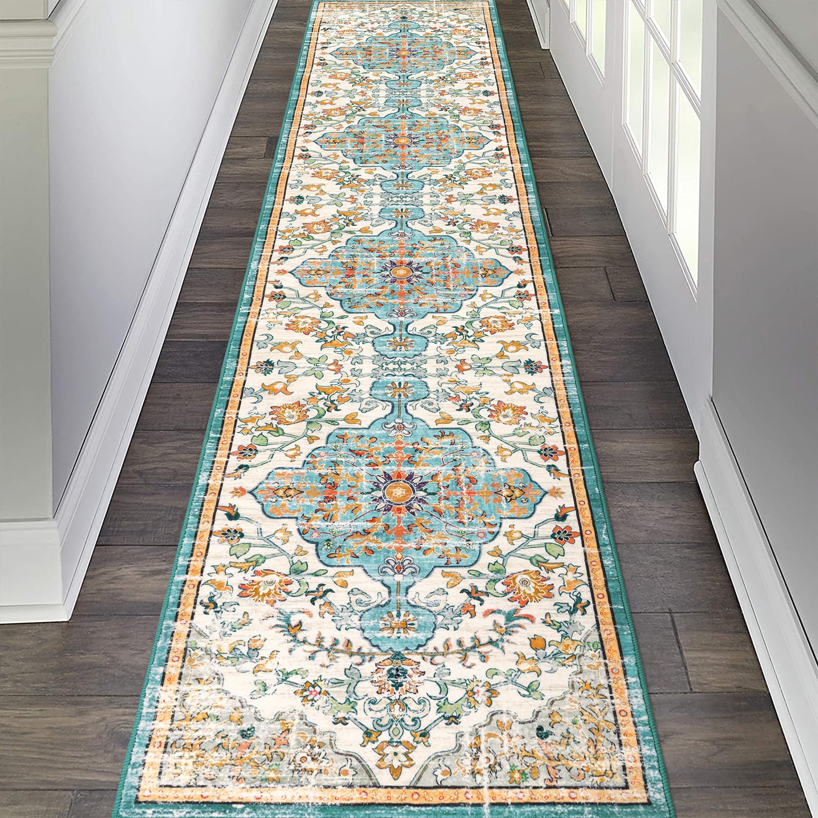 Pauwer Boho Hallway Runner Rug 2x10 Washable Entryway Area Rugs Non Slip Farmhouse Vintage Floor Mat Carpet Runner for Hallways Laundry Room Kitchen