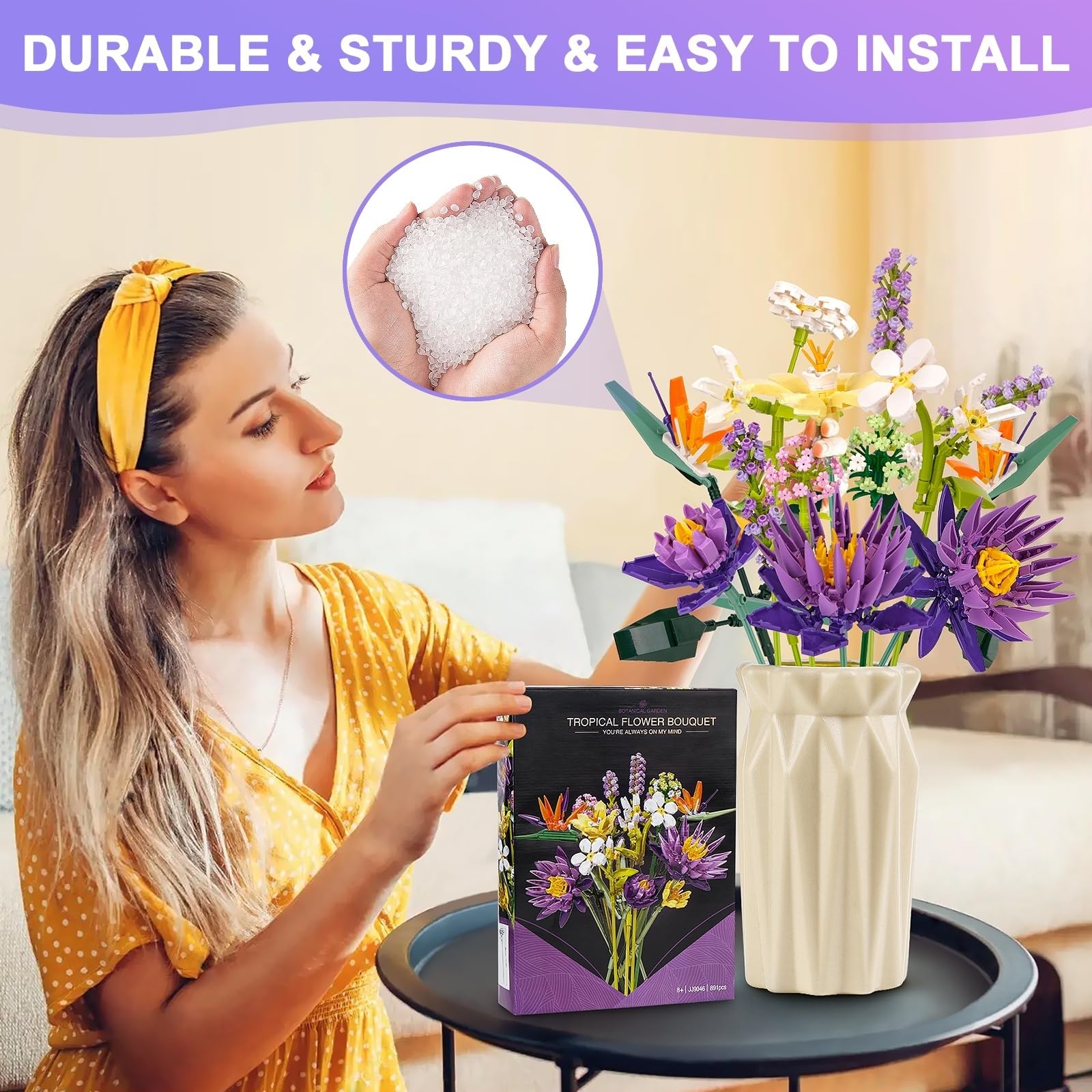 Set di Fiori Finti da Costruire 891PCS 13 Bouquet di Fiori Kit di Modellismo di Piante Artificiali Decorazione per la casa, kit per la costruzione di bouquet per adulti, idea regalo per il compleanno