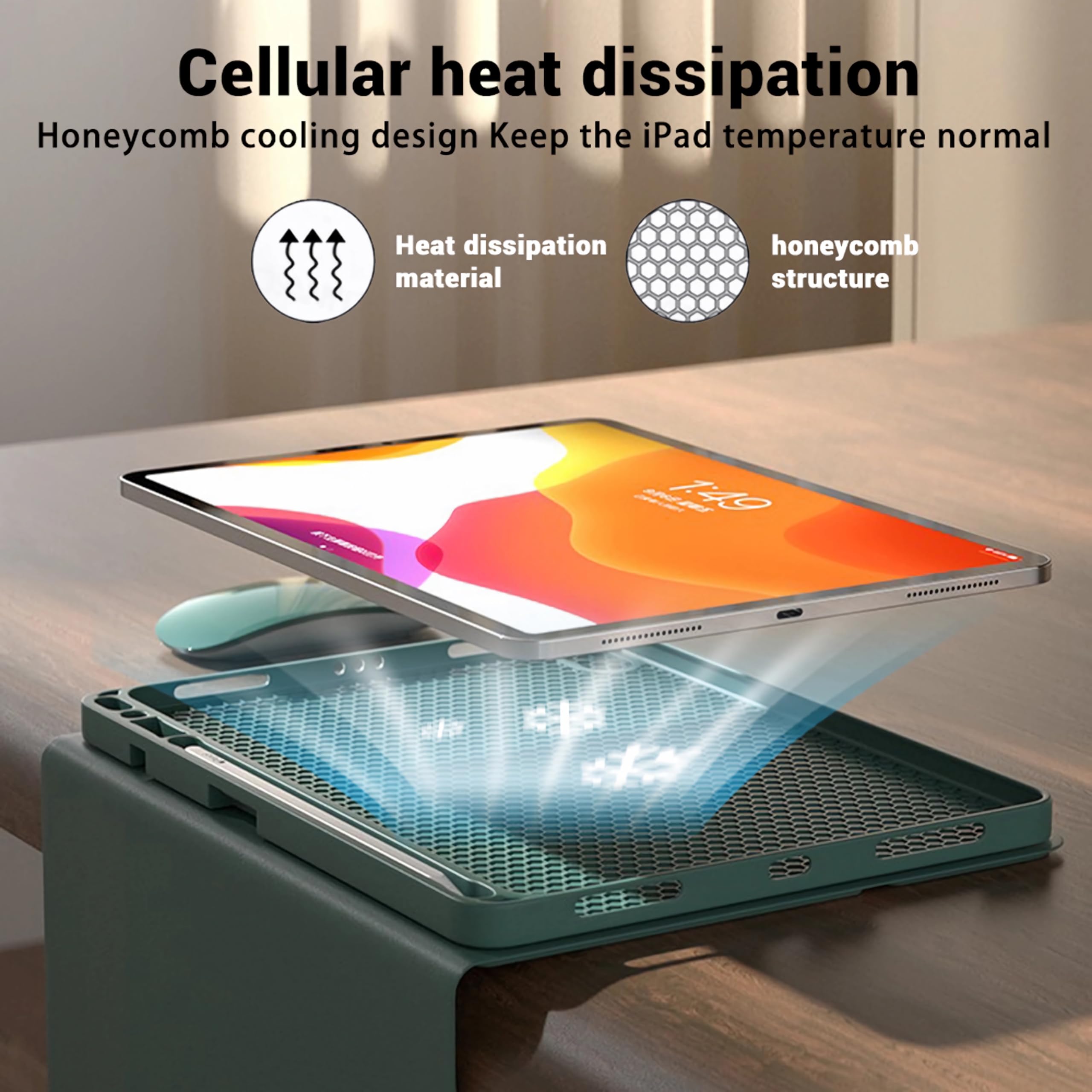 Etui z klawiaturą do iPada Air 13 cali (2024–2026, M2/M3/M4) i Pro 12,9 cali (2018–2022) 7-klawiszowa klawiatura Bluetooth z podświetleniem, gładzikiem i uchwytem na ołówek(Blue)