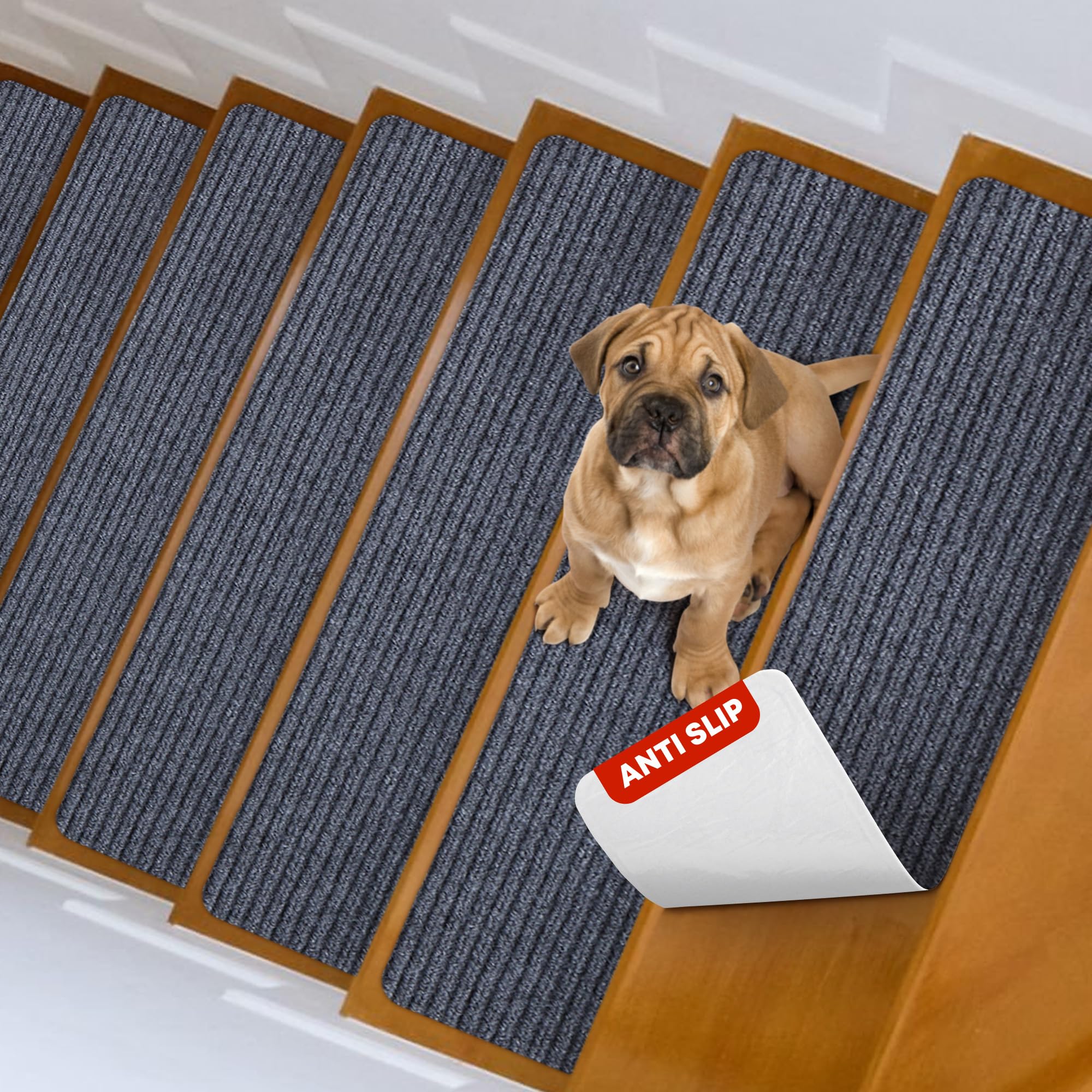 MBIGM 15-Pack Non-Slip Carpet Stair Treads, 8 x 25.6 in, Grey