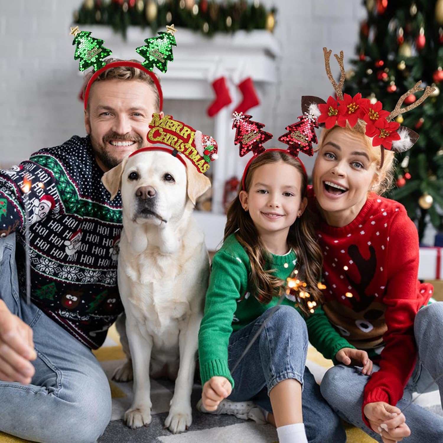 20 PCS Christmas Headbands, Cute Christmas Tree Antler Santa Hat Bow Headwear Designs, Christmas Photo Prop Red Green Headbands for Adults Kids Holiday Party Supplies - Image 5