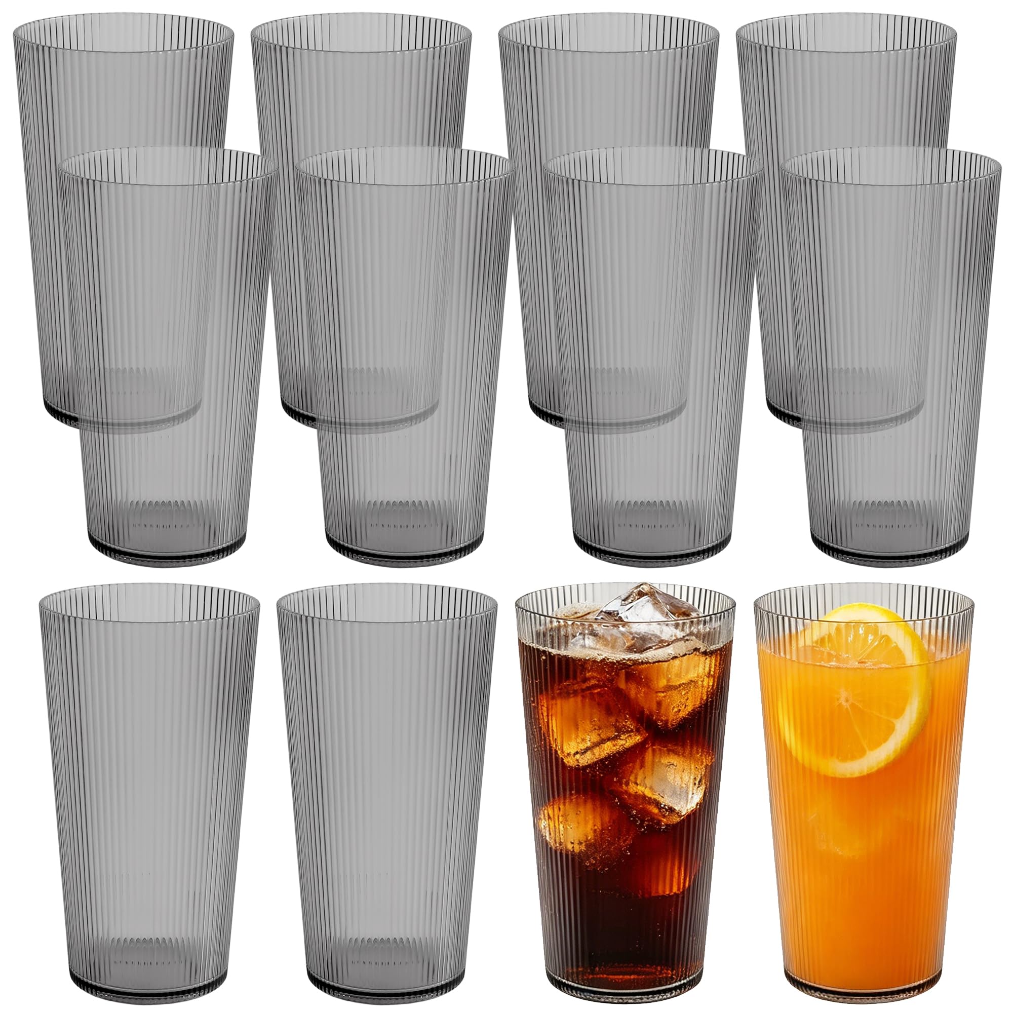 Lot de 12 gobelets en plastique incassables de 500 ml avec motif à rayures pour la maison, les fêtes ou un usage quotidien
