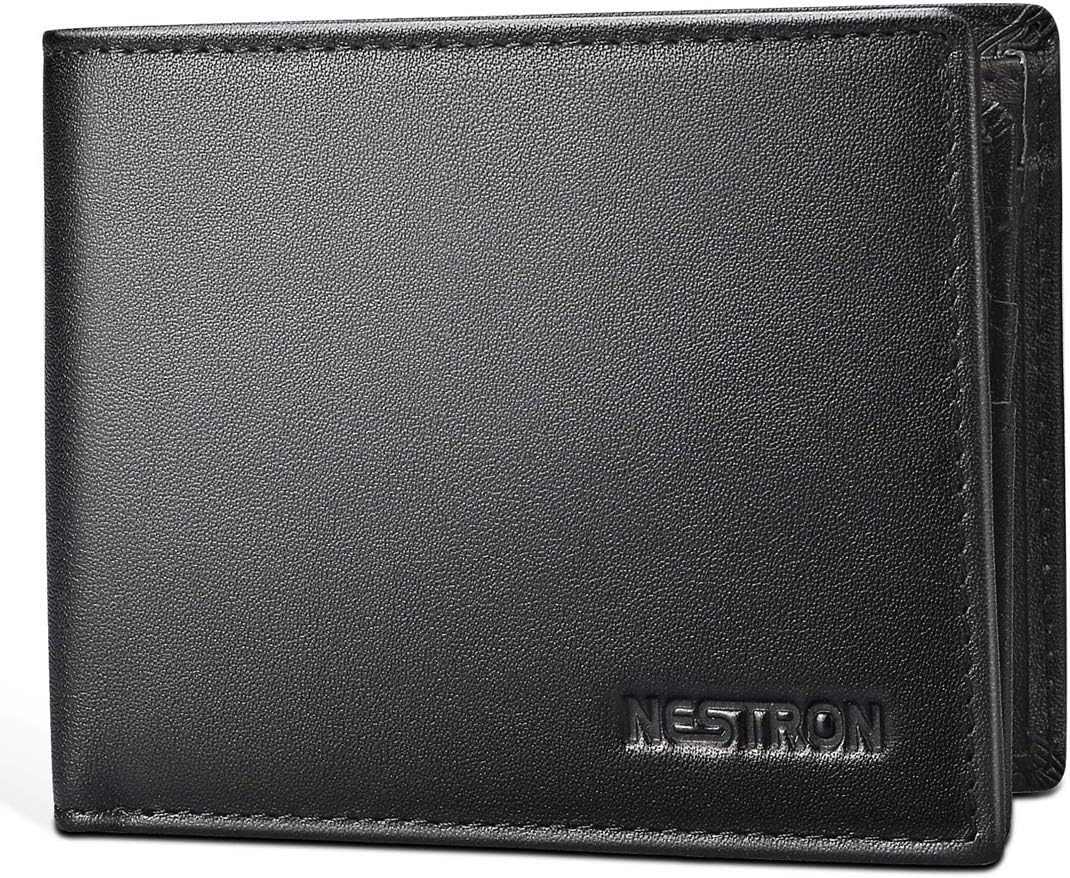 Nestron - Cartera de piel auténtica para hombre, con protección RFID, monedero, monedero, monedero, monedero, billetera, monedero para hombre, Negro Claro, large,