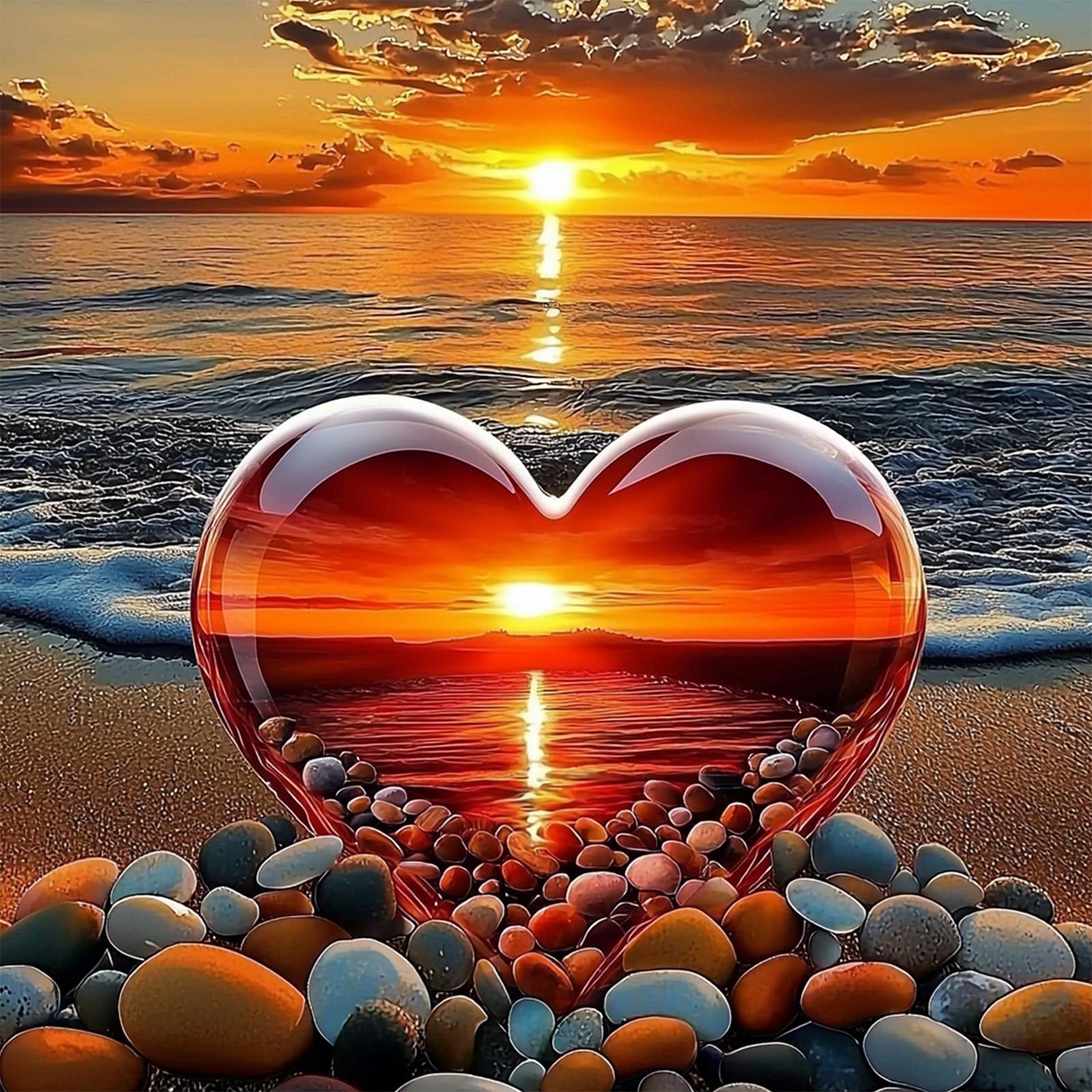 MOGTAA Heart Diamond Art Painting Kits for Adults Sunset DIY 5D Diamond Painting Kits for Adults Beginners Full Round Drill Diamond Dots Crystal Craft Kits for Home Decor Gifts 30x30 cm