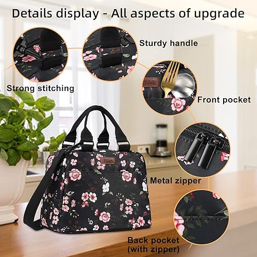 Miniatura 5 de PBRO Lonchera térmica para mujer, bolsa de almuerzo reutilizable de apertura amplia con cinturón de hombro ajustable, bonita lonchera portátil con