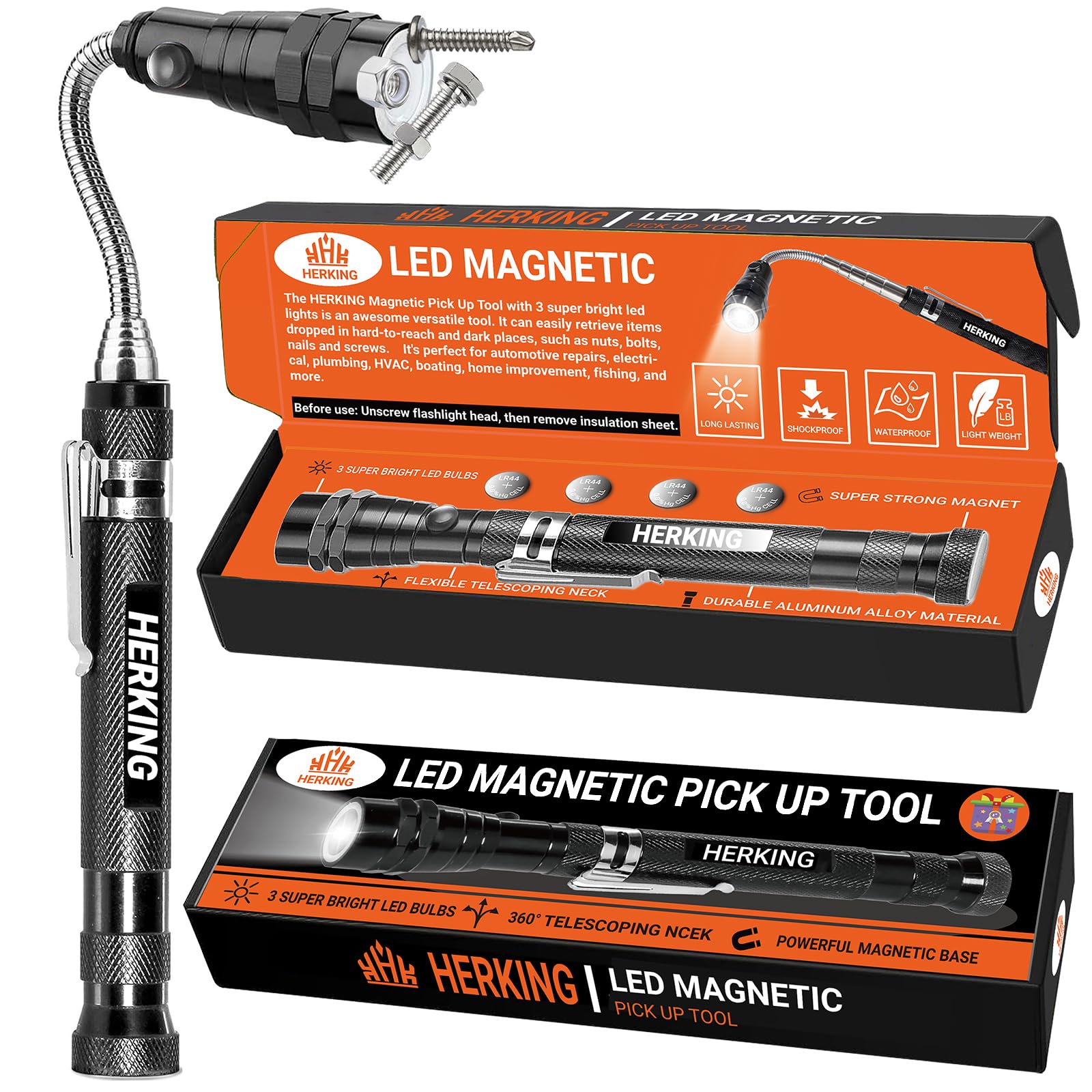 Magnetic Pickup Tool with 3 LED Lights-Birthday Gifts for Men Telescoping Magnetic Flashlight-Mens Christmas Gifts for Him Dad Husband Boyfriend Gifts for Men Who Have Everything