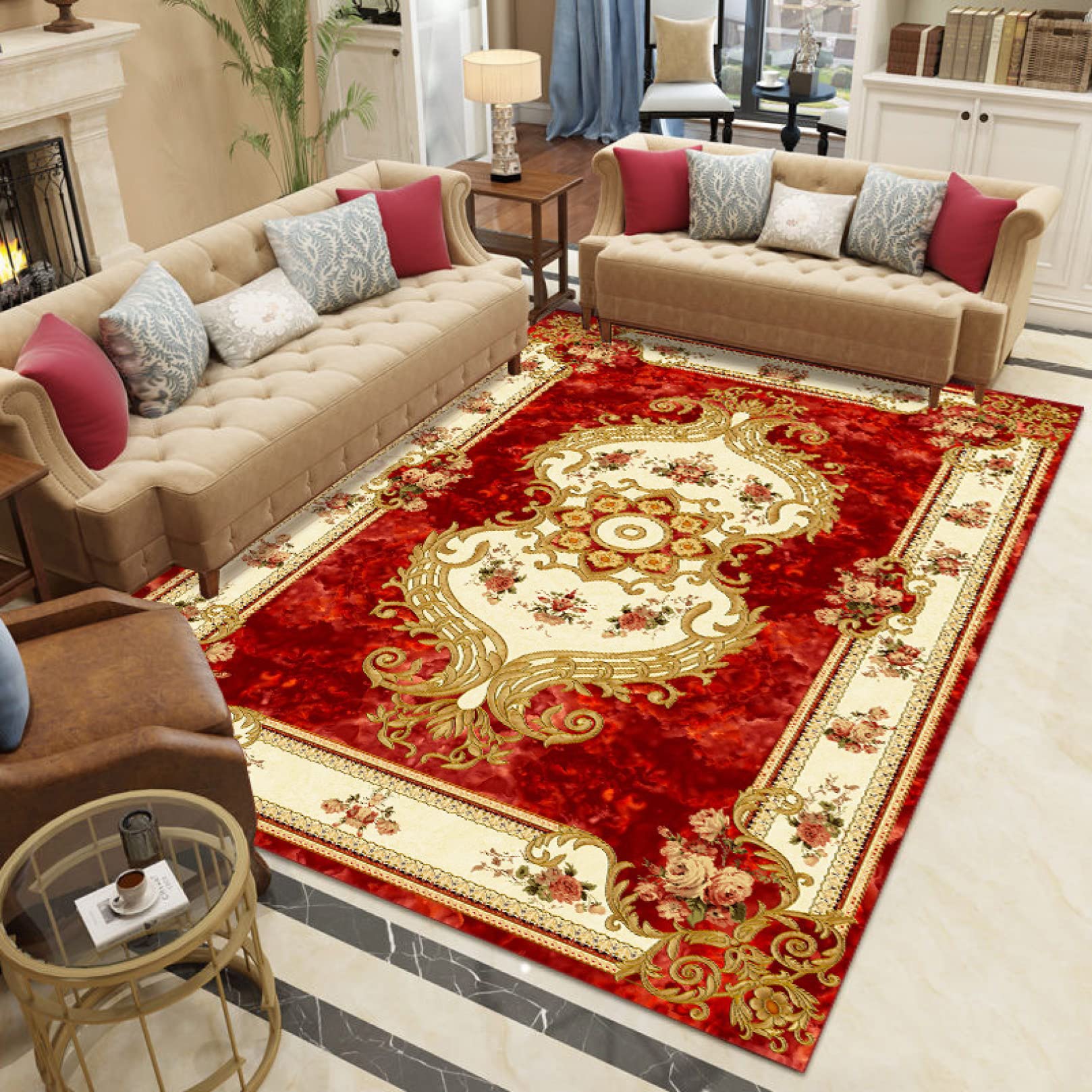 絨毯赤 ベージュ カーペット 4.5畳 ラグ ベルギー 絨毯 じゅうたん おしゃれ 赤