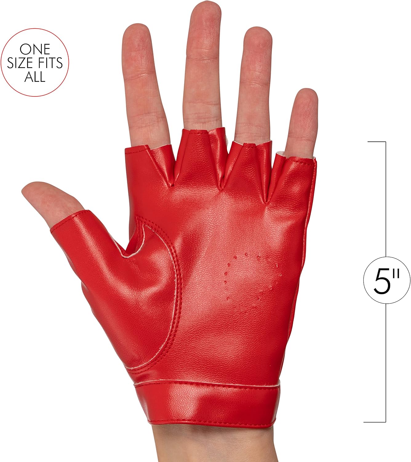 Skeleteen Fingerless Biker Jazz Gloves - 80s Style Gothic Red Faux Leather Punk Biker Gloves with Heart Cutout for Women and Kids