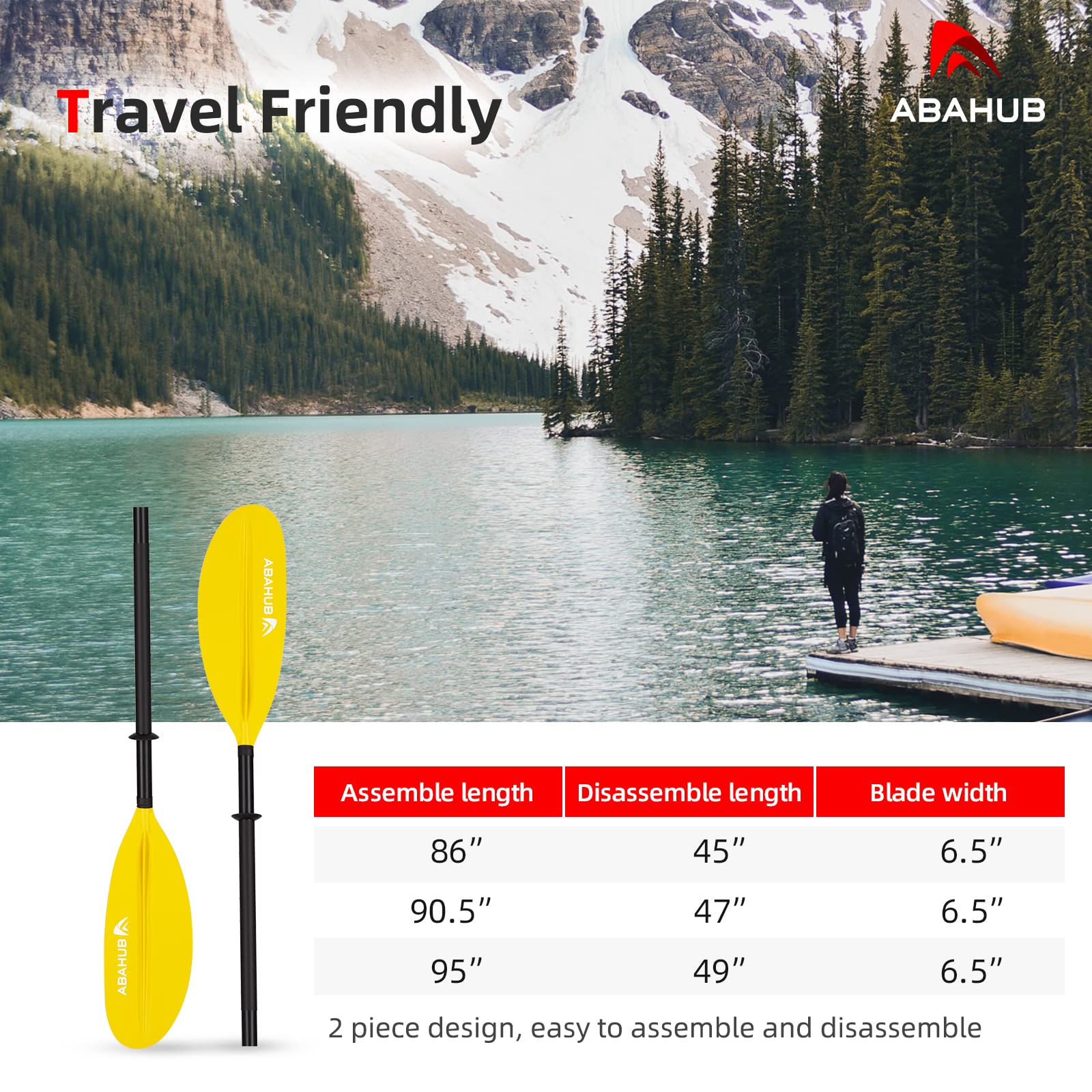 Abahub 218/230/241 cm Pagaia Kayak Alluminio Doppia Remi Kayak Paddle Pagaie da Kayak con Paddle Line per Kayak Barca a Remi Canoa Nero/Bianco/Rosso/Blu/Verde/Arancione/Giallo - 5