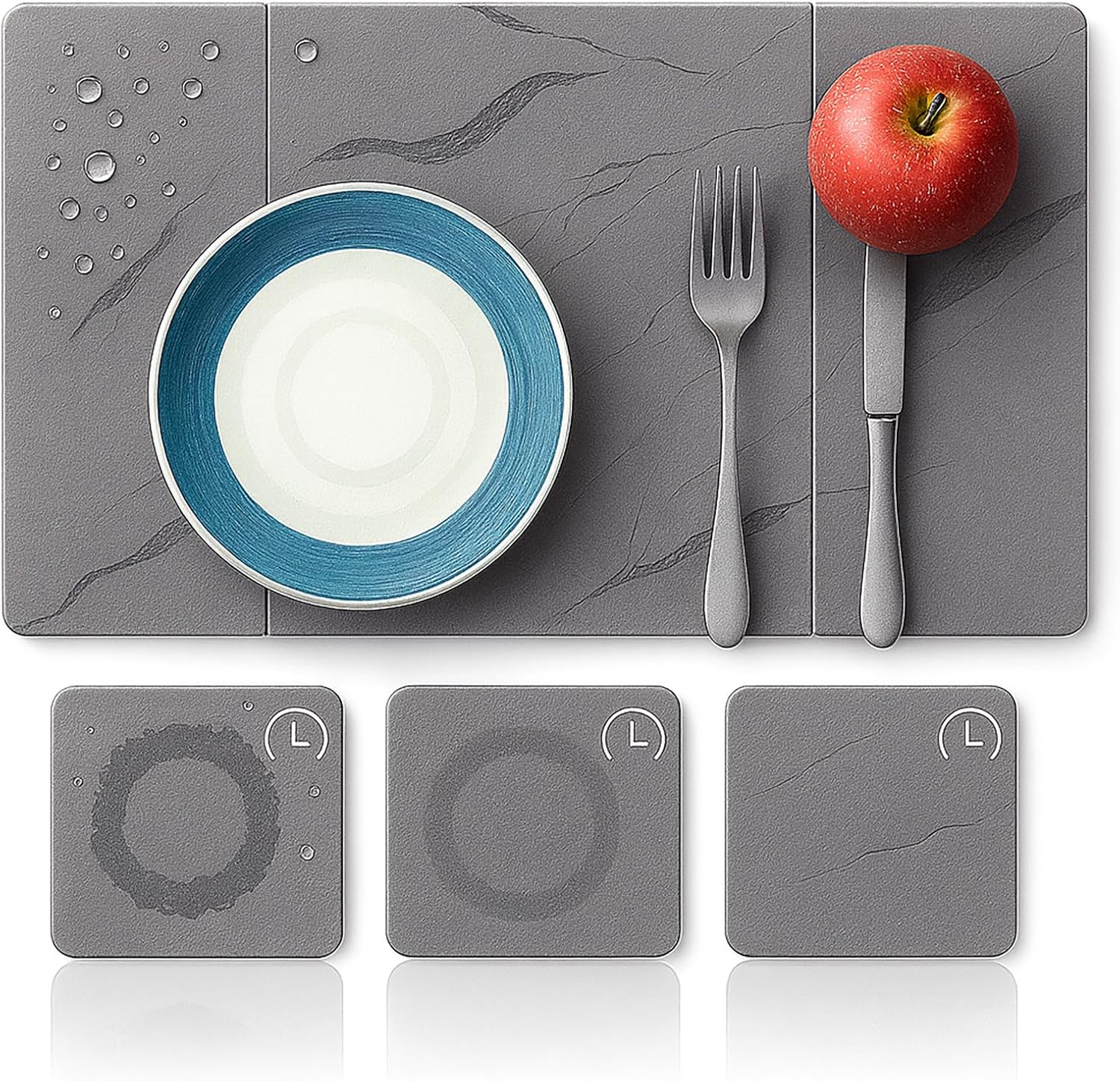 Stone Drying Mat for Kitchen Counter 19.7" x 15.7" 180 Steam-Cured Smooth Absorption, Quick Dry Heat-Resistant Counter Protector, Minimalist for Island, A Tidy Kitchen Brings Joy