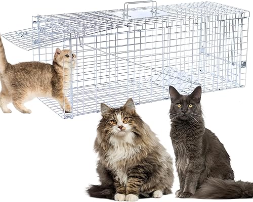 Trampas plegables de 32" para animales vivos, trampa humana para animales para gatos callejeros de hasta 16.5 libras, mapaches, ardillas, zorrillos,