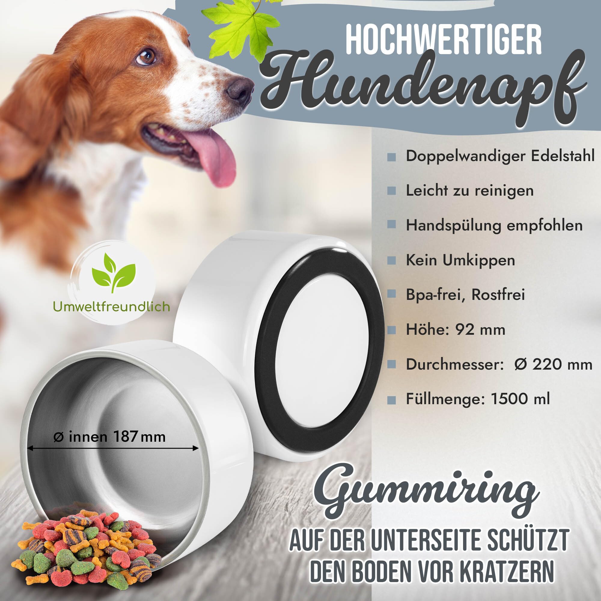 PR Print Royal Hundenapf personalisiert zum selbst gestalten mit Foto-Collage für 2 Fotos & Text - Wassernapf, Fressnapf Hund - Geschenke für Hundebesitzer | Edelstahl, rutschfest 1500 ml